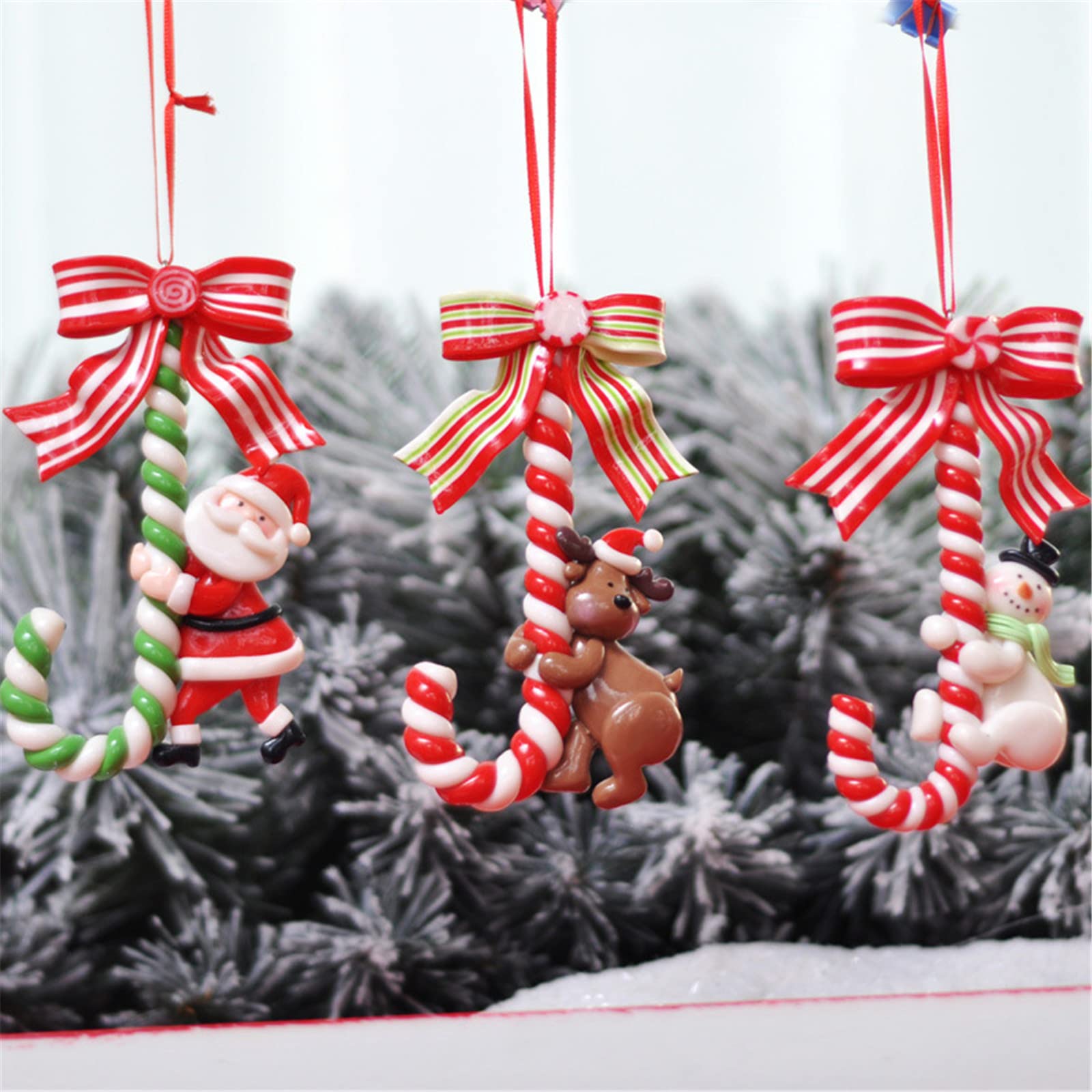 3 Pack Christmas Candy Cane Ornaments - Santa, Snowman & Reindeer Hanging Decorations for Xmas Tree | Perfect for Holiday Home Decor, Party Favors & Festive Gift Exchange