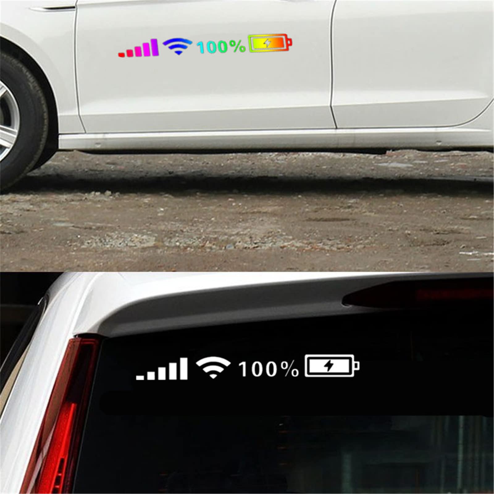 Funny Car Windshield Stickers & Decals - WiFi Signal, Power Symbol, Mobile Phone Logo Window Decals for Men & Women - Personalized White Car Accessories for Daily Commute & Road Trips