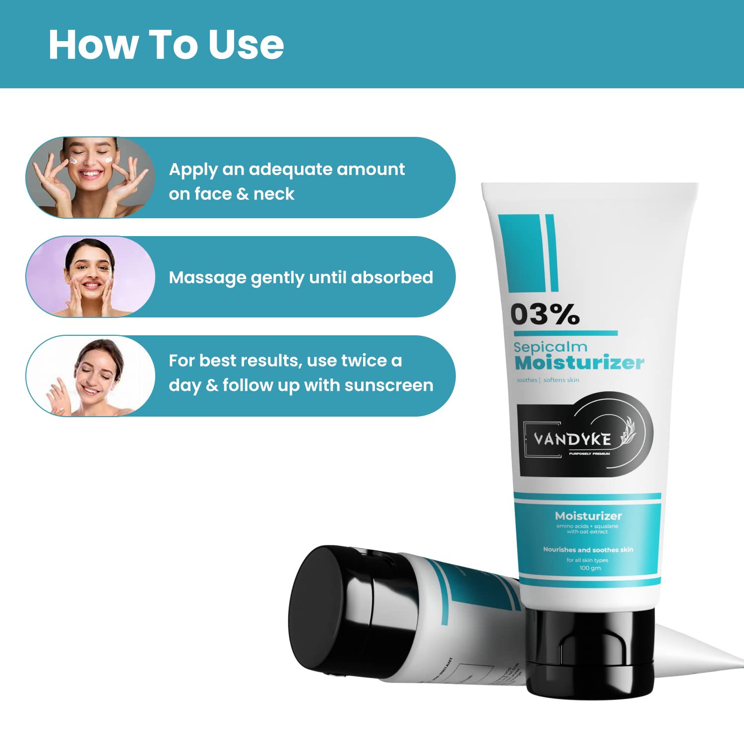 Vandyke 3% Sepicalm Oat Extract Face Moisturizer for Oily & Sensitive Skin - Fragrance Free, 100ml - Hydrating Daily Cream for Acne Prone & Redness Relief - Perfect for Morning & Night Skincare Routine