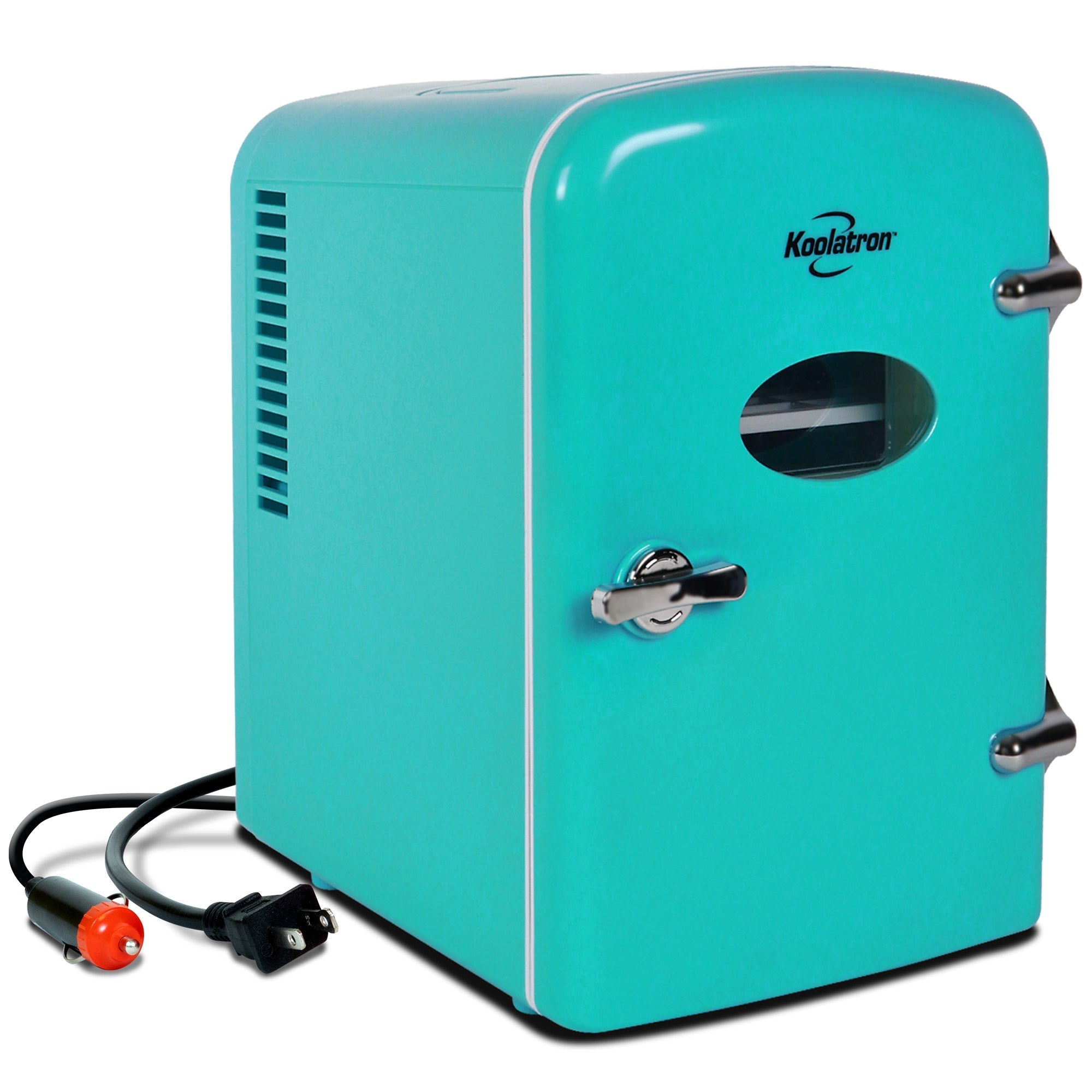 Koolatron 4L Retro Portable Mini Fridge - 12V DC & 110V AC Power - 6 Can Capacity Personal Cooler for Drinks, Snacks, Skincare & Beauty Products - Perfect for Home, Office, Dorm & Travel - Aqua Color