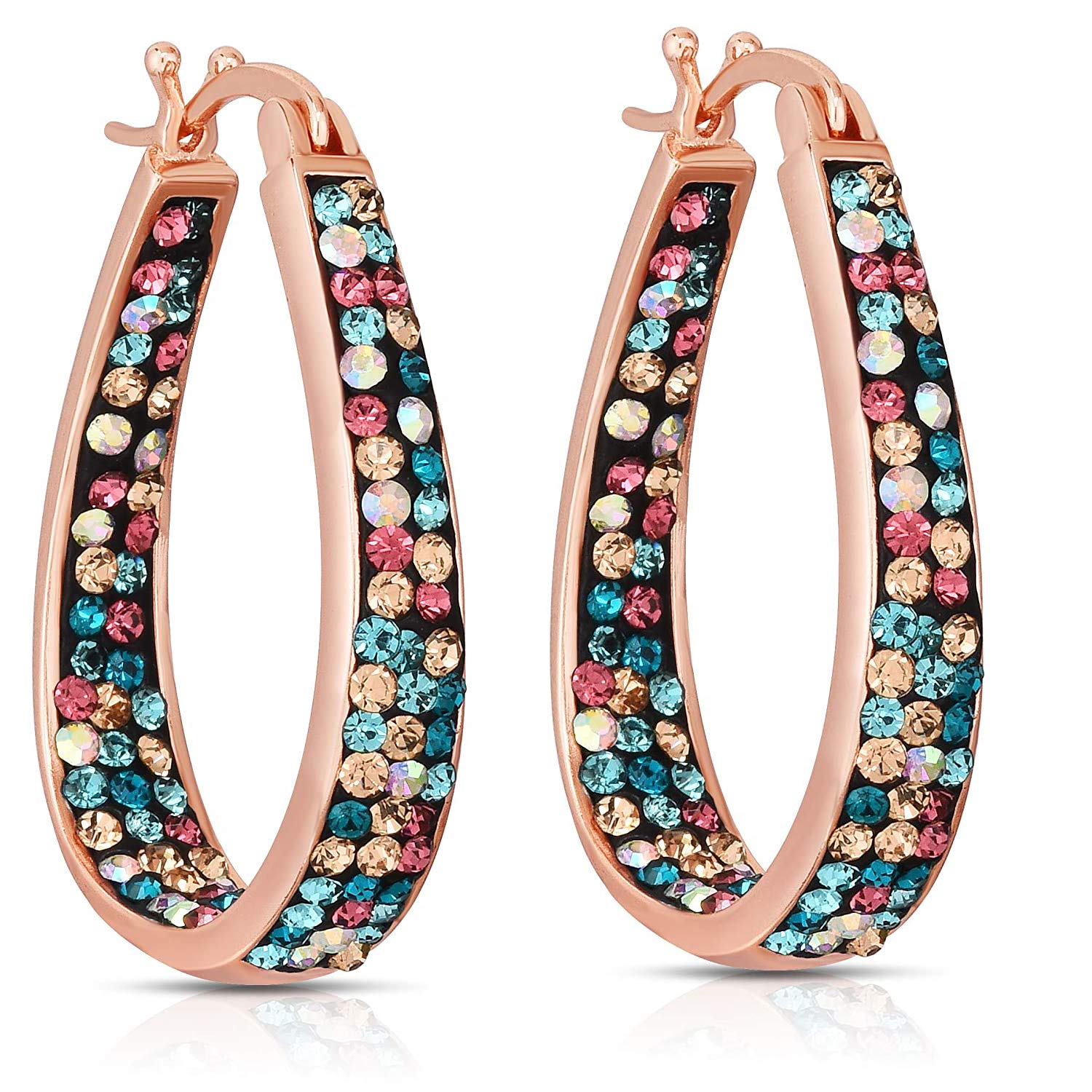 Savlano Inside Out Oval Crystal Hoop Earrings for Women - Hypoallergenic Fashion Jewelry Gift Set with Elegant Gift Box | Perfect for Parties, Weddings & Everyday Wear