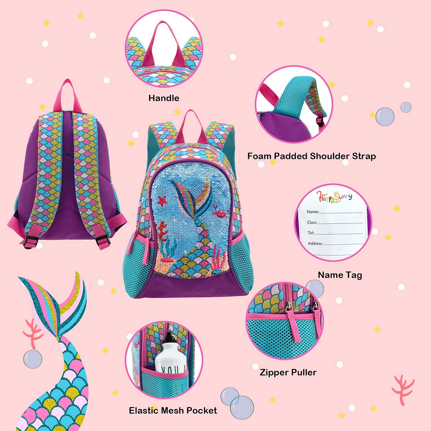 **Reversible Sequin Mermaid Backpack for Girls Ages 4-6 – 15 Inch Toddler Backpack for Preschool, Kindergarten & Elementary School – Cute Kids Bookbag for Daily Use, Travel & Playdates**