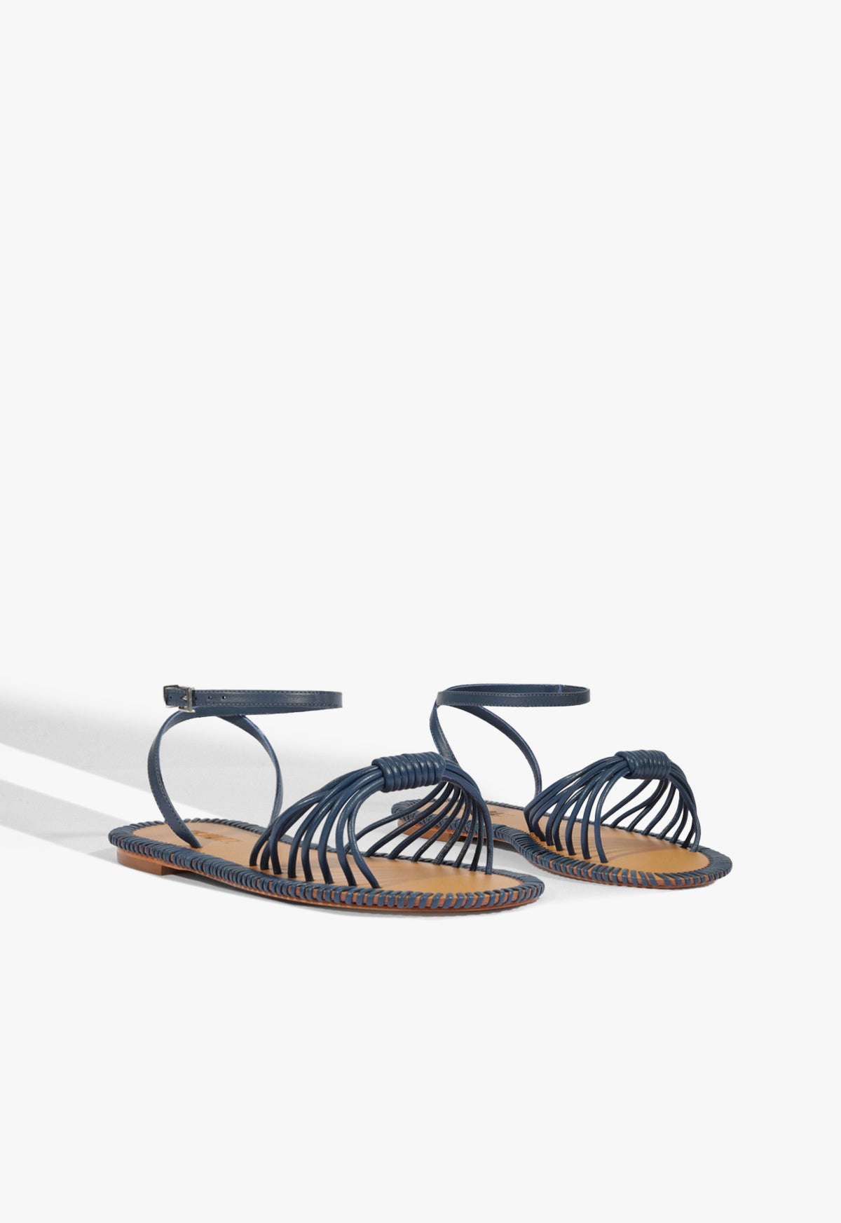 Livia Blue Leather Flat Sandals for Women - Comfortable Casual Summer Shoes for Beach, Walking & Travel
