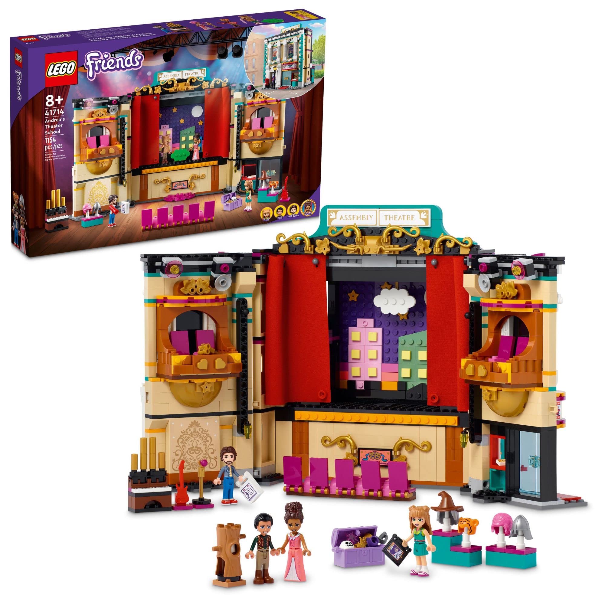 **LEGO Friends Andrea's Theater School Playset 41714 – Creative Pretend Play Toy for Kids Ages 8+ with Curtains, Lighting, Props & 4 Mini-Dolls | Perfect Gift for Girls & Boys | Inspire Imagination & Role-Playing Fun**    *(Use for birthday gifts, creative playtime, theater-themed parties, and storytelling adventures!)*