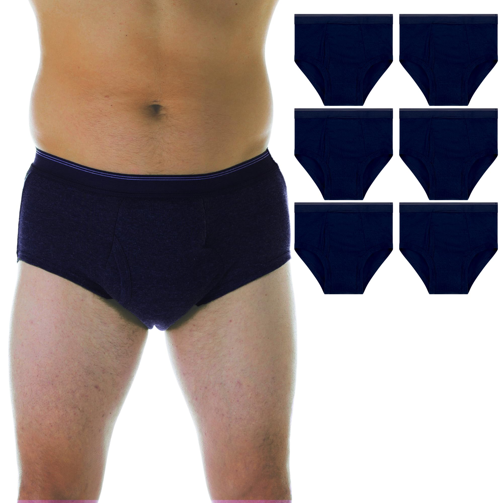 Wearever Reusable Incontinence Underwear for Men - Washable Bladder Control Briefs with Maximum Absorbency & Leak Protection - Comfortable & Odor Control (Pack of 6, Navy, 5X, Waist 54-56) - Ideal for Active Lifestyles, Travel & Nighttime Use