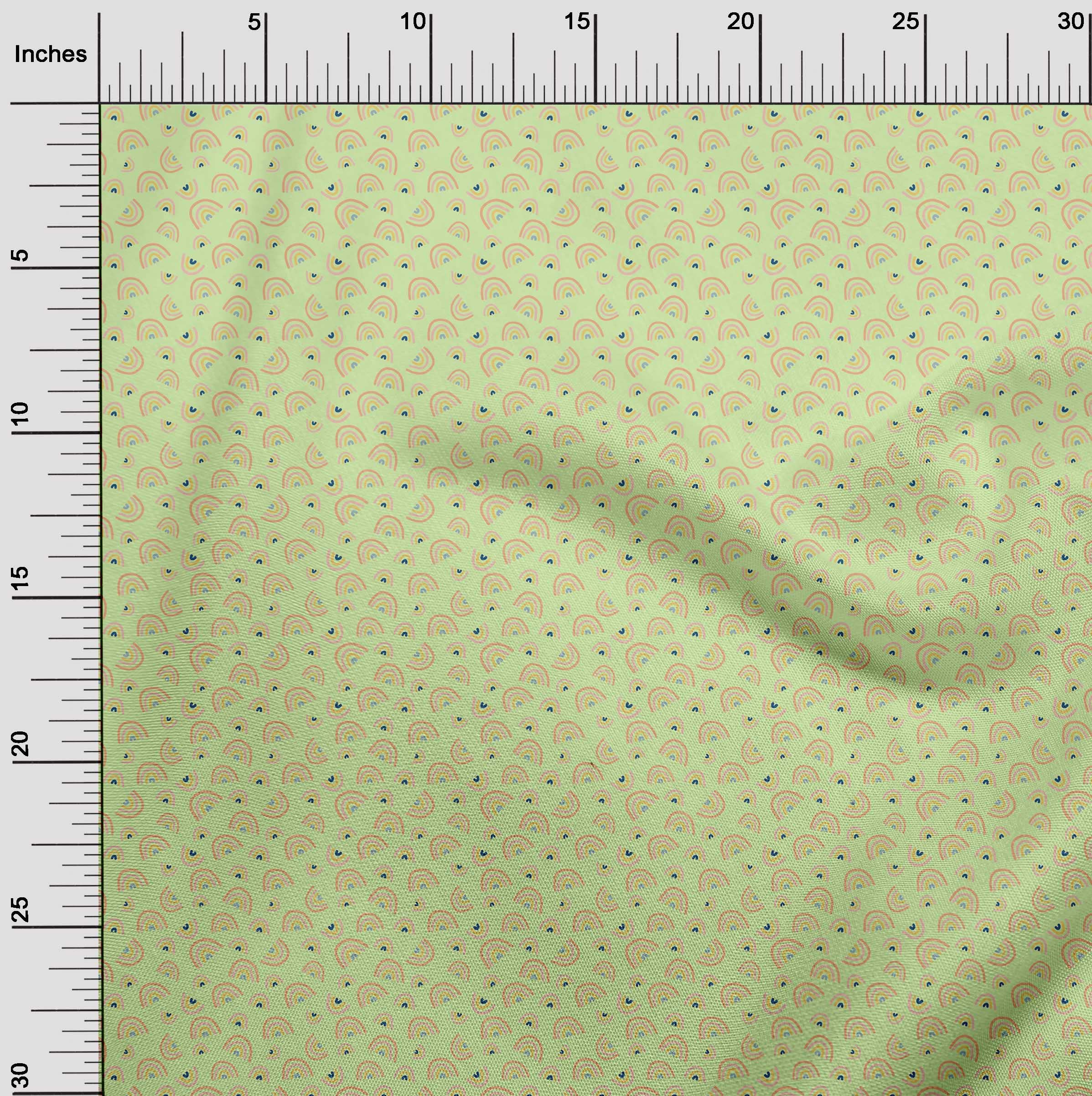 oneOone Rayon Light Green Fabric - 56 Inch Wide Printed DIY Sewing Material for Kids Clothing, Rainbow Designs | Perfect for Dresses, Quilts & Craft Projects