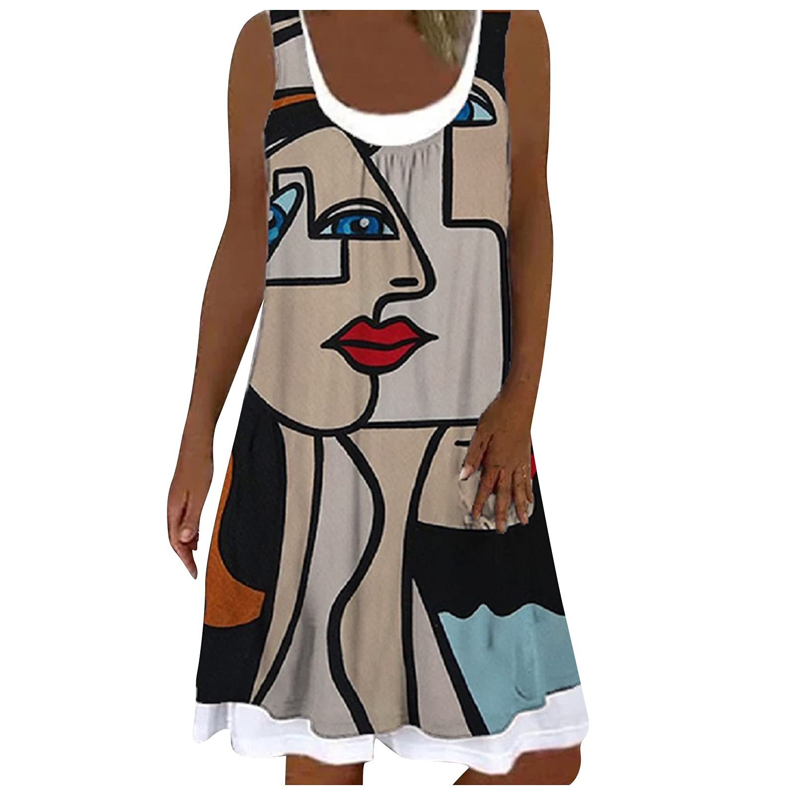 Women's Sleeveless Off Shoulder Printed Midi Dress - Trendy Spring & Summer Sling Dress, Flowy Polyester Fabric for Night Out, Party, Beach Vacation & Casual Wear