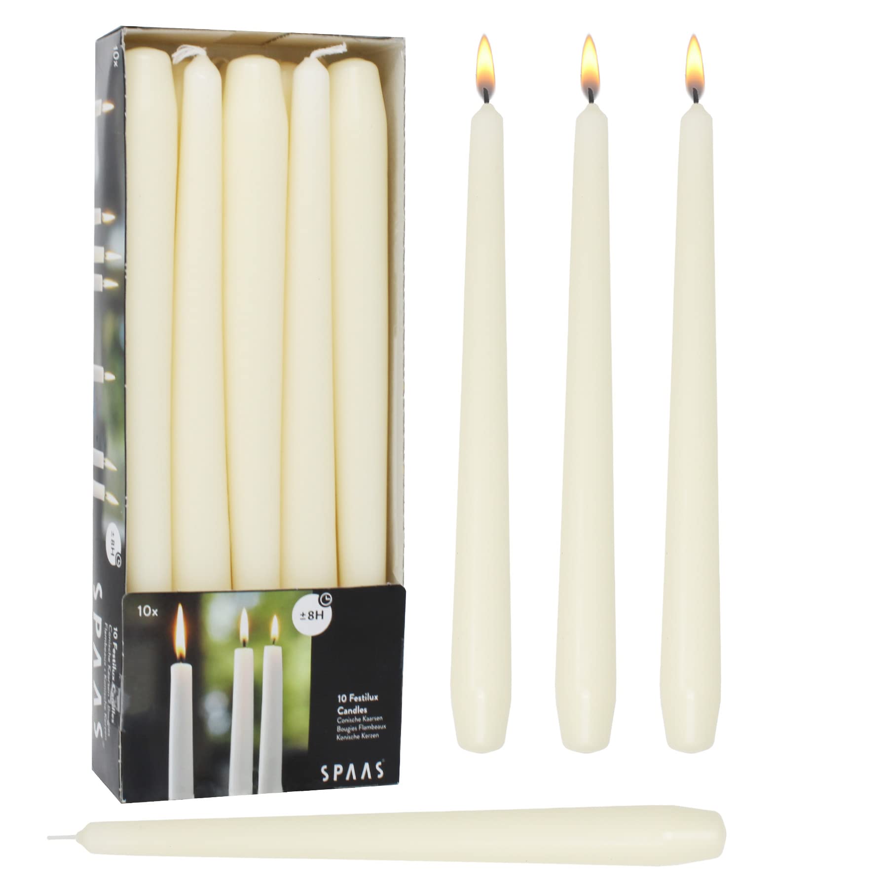 Dripless 10 Inch Ivory Taper Candles - Unscented Long Dinner Candles, 8 Hour Burn Time, 10 Pack for Weddings, Dining & Home Decor