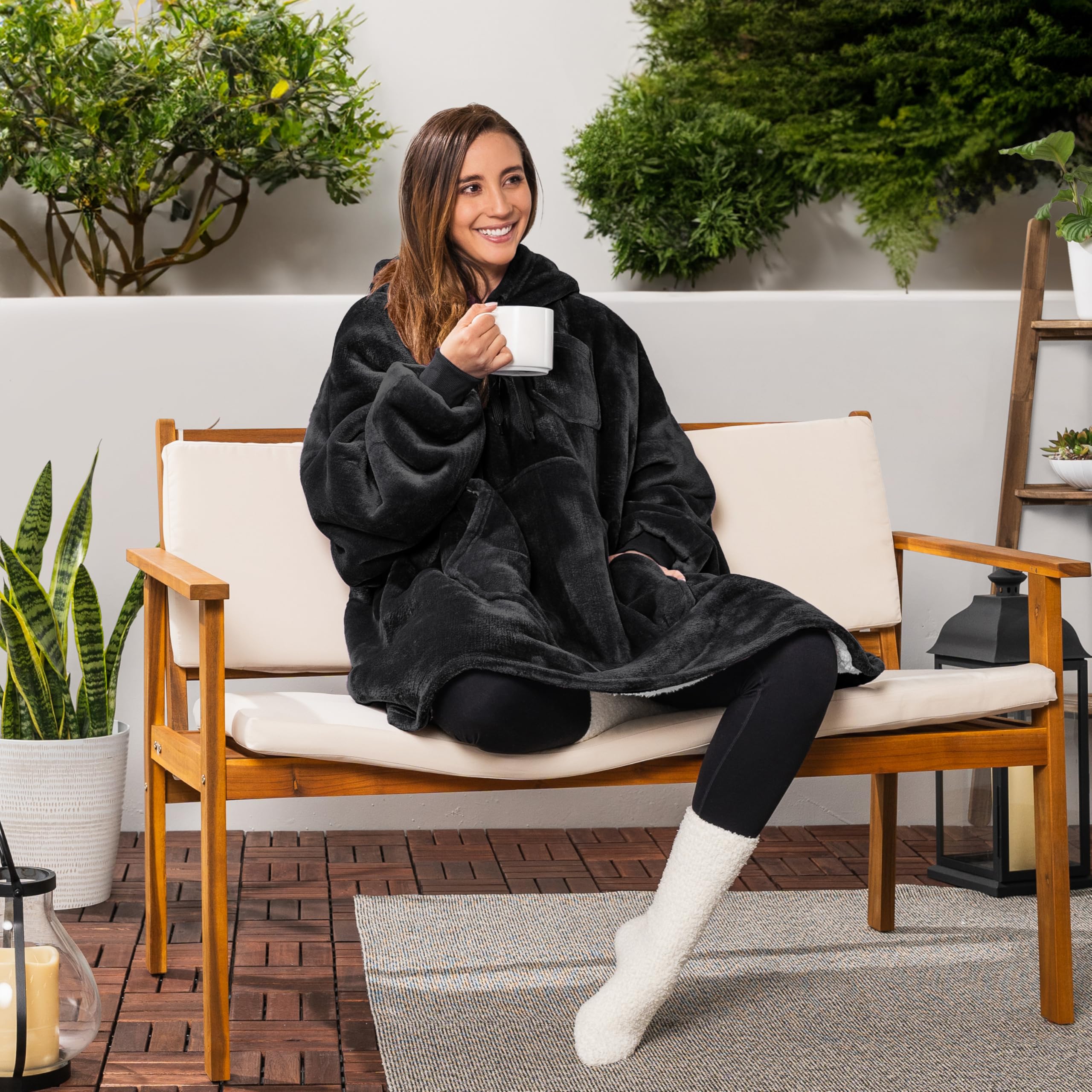 PAVILIA Women's Sherpa Wearable Blanket Hoodie - Oversized Cozy Fleece Hooded Sweatshirt for Men & Women | Perfect for Lounging, Netflix Nights & Outdoor Camping