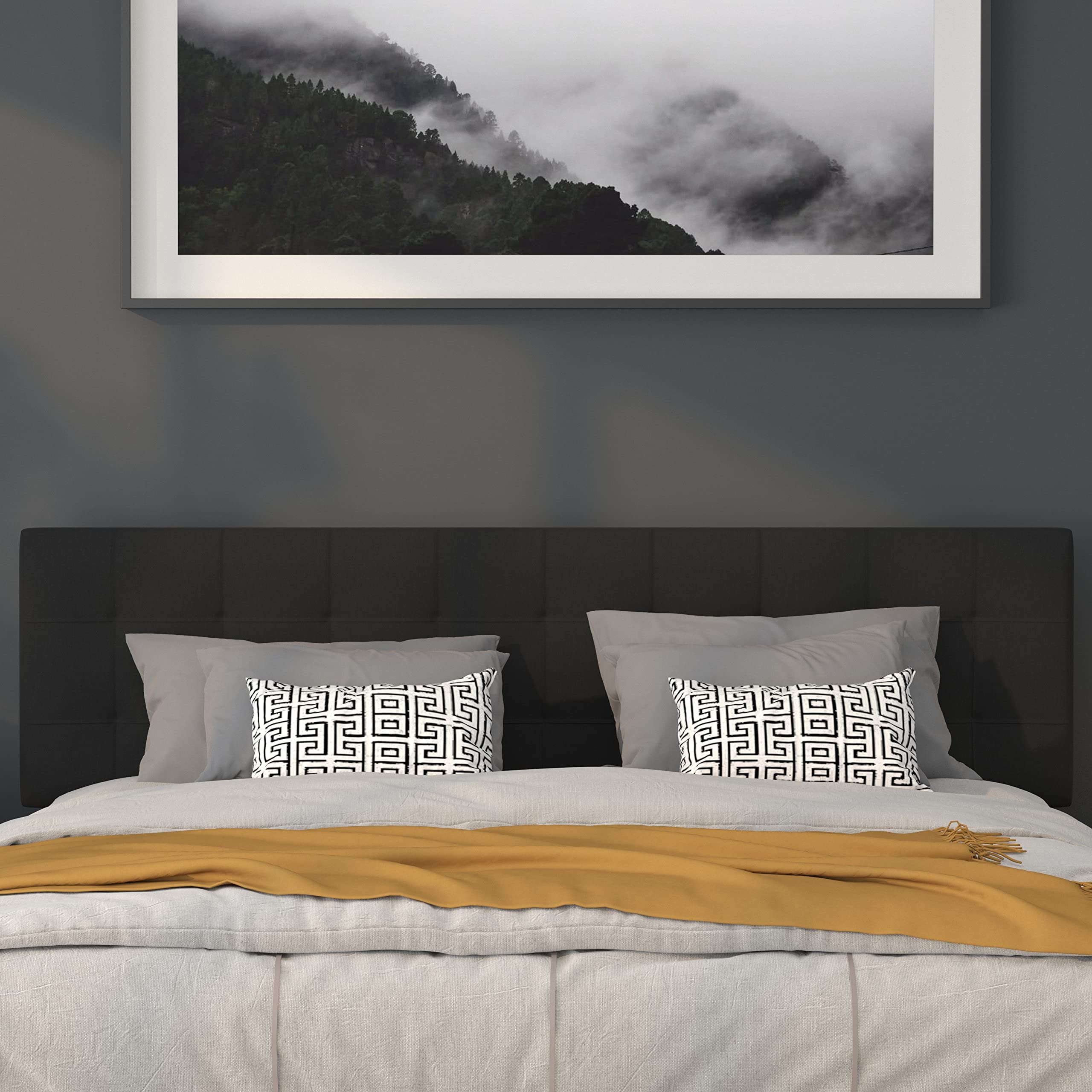 Flash Furniture Bedford Tufted Upholstered King Size Headboard - Black Fabric Upholstery for Luxurious Bedroom Decor | Perfect for Master Bedrooms & Guest Rooms