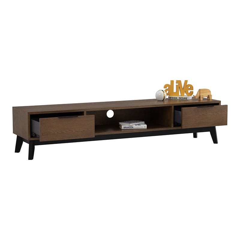 MALTON 180cm Walnut & Black Entertainment TV Stand - Modern TV Console for Living Room, Bedroom, Home Theater Setup
