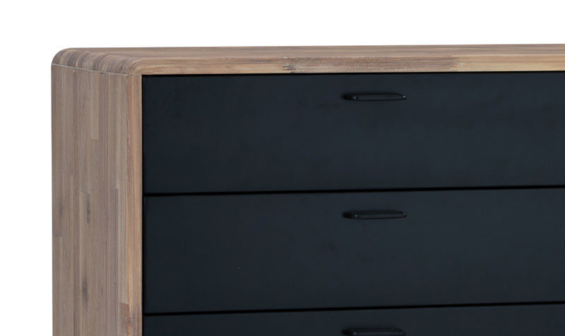 140cm Acacia Solid Wood Binder Tall Sideboard with Sandblast & Black Finish - Perfect for Living Room, Dining Room, and Office Storage