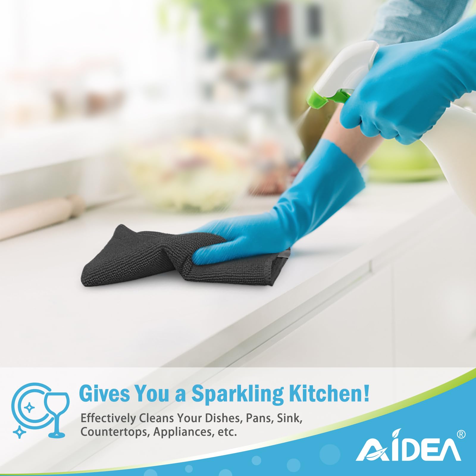 AIDEA 8-Pack Black Microfiber Cleaning Cloths - Ultra Soft, Highly Absorbent, Lint-Free & Streak-Free Cleaning Towels for Cars, Windows, Kitchen & Household Use (12x16 Inches) - Perfect for Car Detailing, Glass Cleaning & Dusting