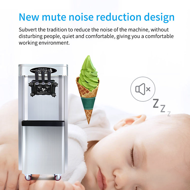 Commercial Soft Serve Ice Cream Machine - 25-30L/H Production, 2000W Power, 2x6L Hoppers for Restaurants & Snack Shops - Triple Flavor Dispenser for Dessert Bars, Cafes & Ice Cream Parlors