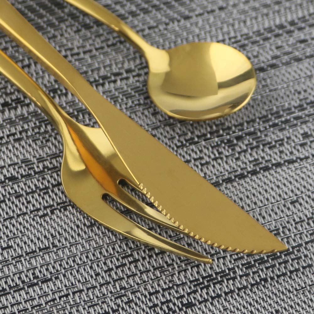24-Piece Gold Mirror Flatware Set - 304 Stainless Steel Cutlery Set with Knives, Forks & Spoons - Elegant Dinnerware for Formal Dining, Wedding Gifts & Luxury Table Setting (Gold Finish)