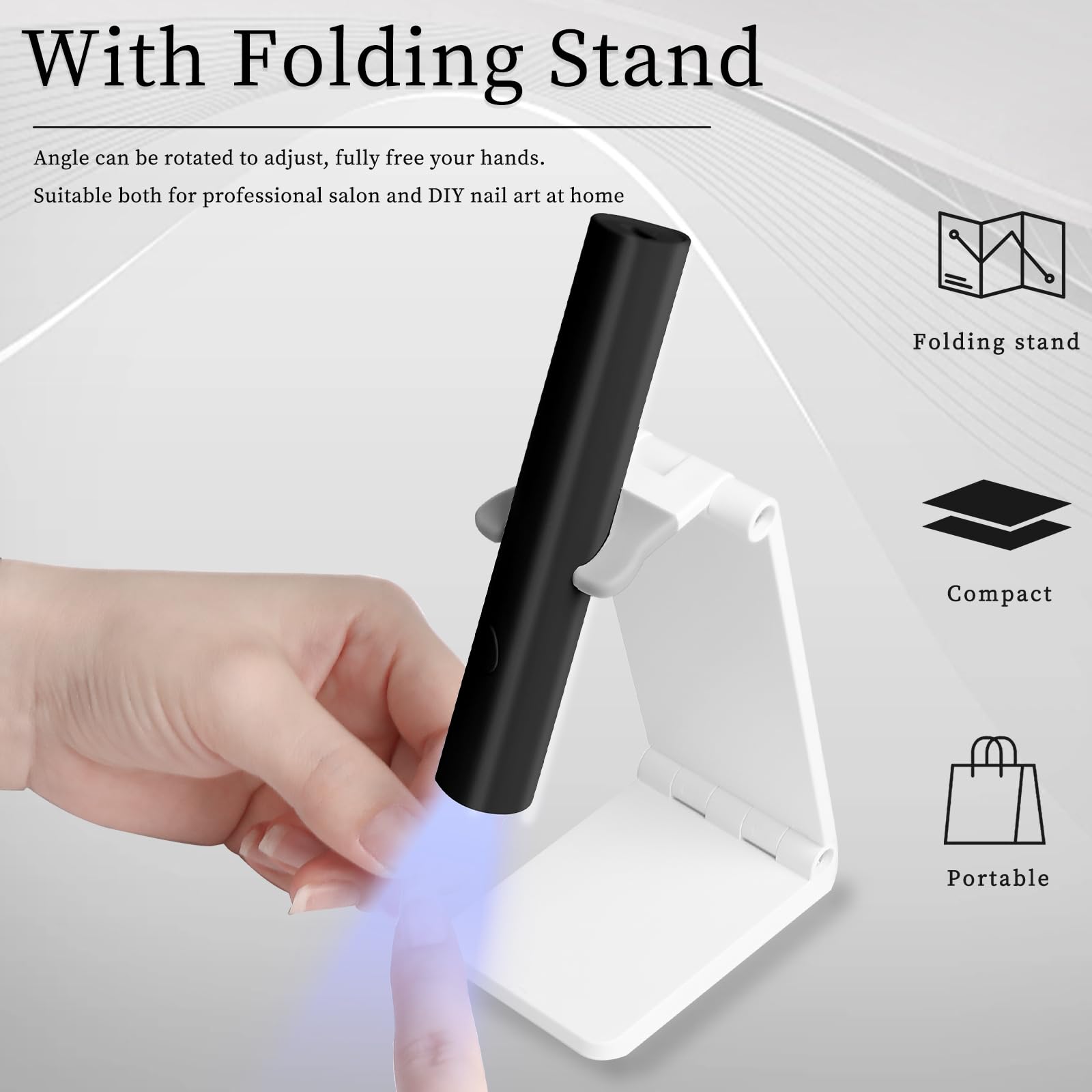 Portable Rechargeable LED UV Nail Lamp for Gel Polish - Handheld Mini Cordless Flash Cure Light with Stand for Salon & Home DIY Manicures - Perfect for Quick Drying & Professional Nail Art (Black)