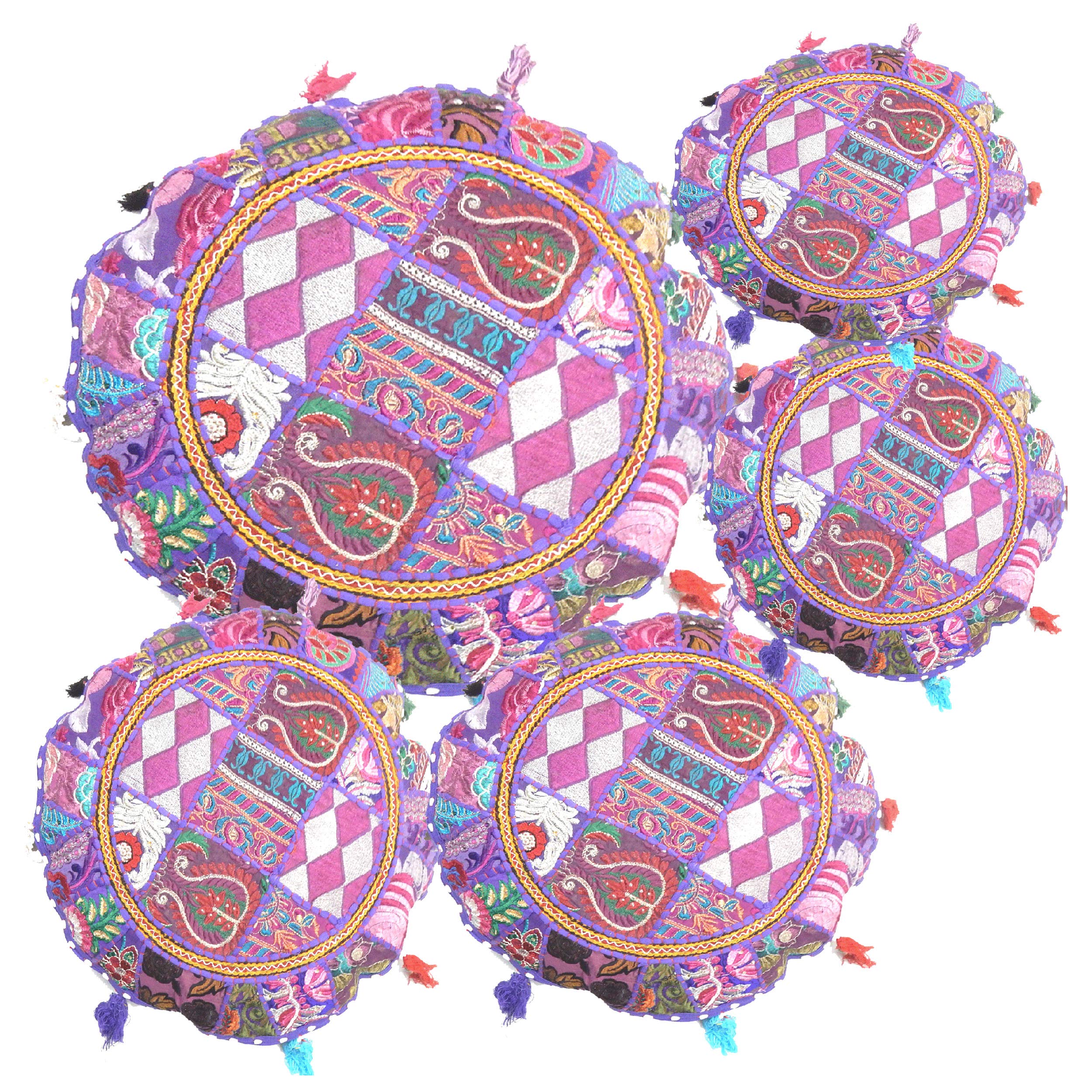5-Piece Indian Embroidered Floor Pouf Set - 18