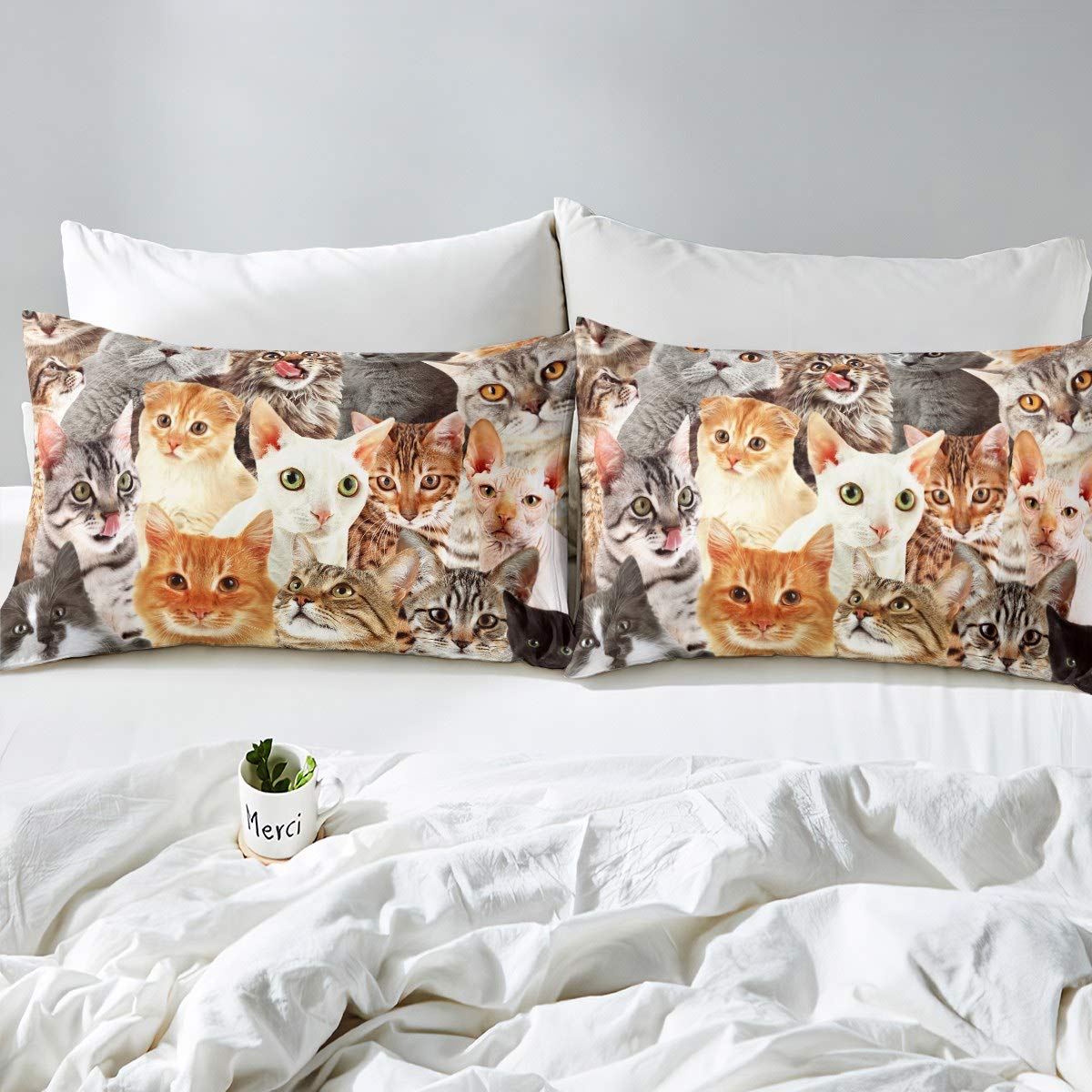 Feelyou Cat Comforter Cover Set - Cute Kitten Pattern Duvet Cover with 2 Pillow Shams - Soft Lightweight Bedding for Women & Kids - Perfect for Cat Lover Gifts and Cozy Bedroom Decor - Ideal for Kids' Rooms, Guest Bedrooms, and Cat-Themed Home Decor