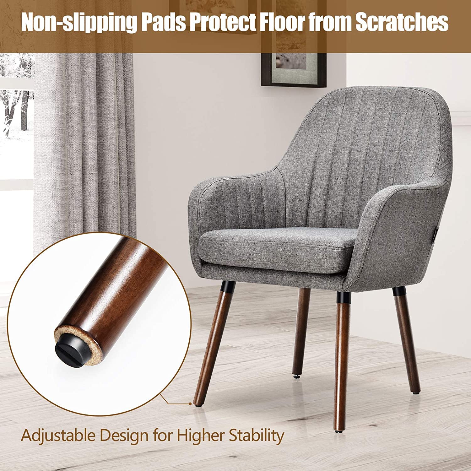 **Moccha Set of 4 Fabric Dining Chairs – Modern Upholstered Arm Chairs with Thick Sponge Seat & Rubber Wood Legs – Grey Accent Chairs for Dining Room, Living Room, Bedroom – Perfect for Home, Office, and Restaurant Use**