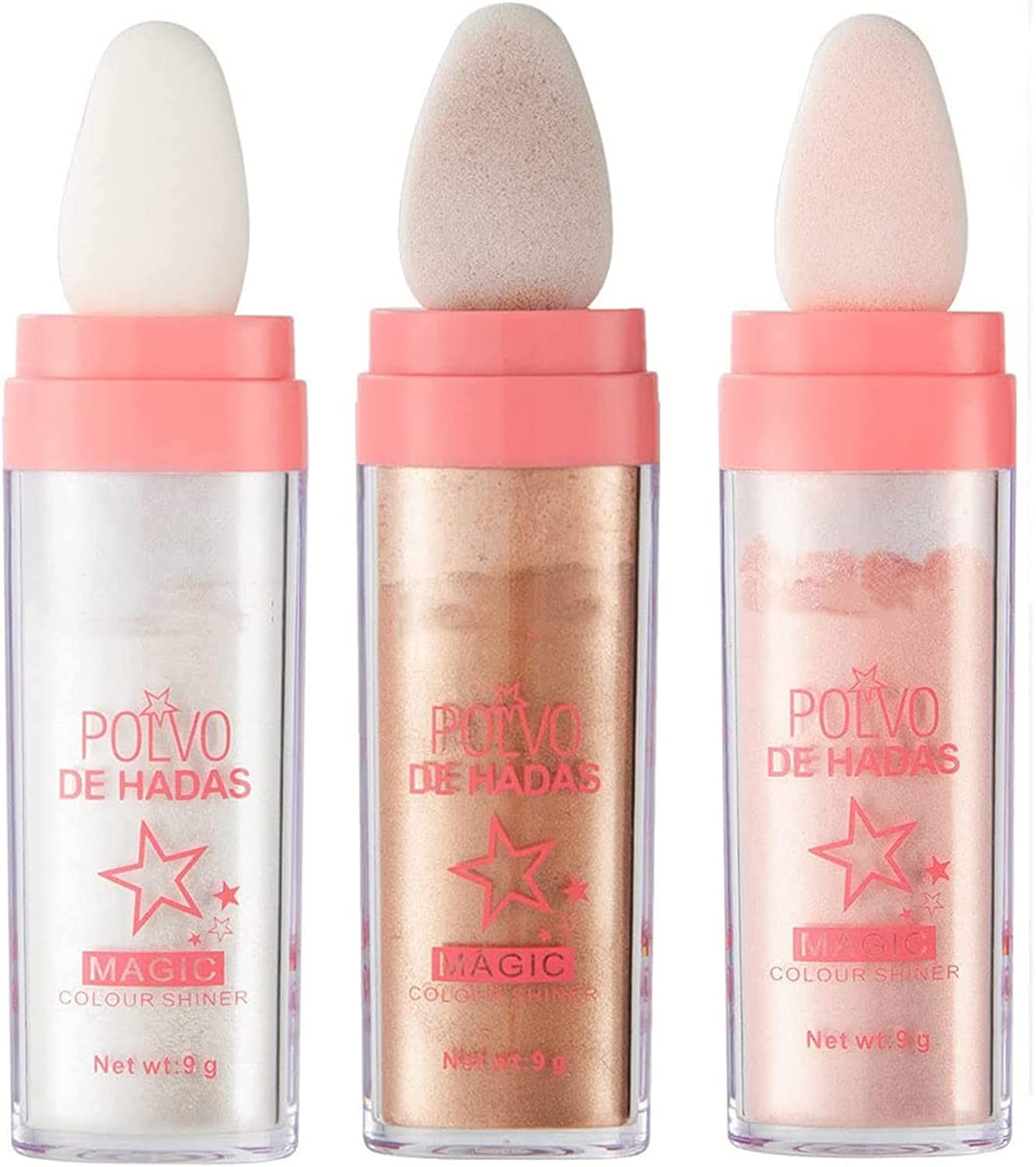 Fairy Highlighter Shimmering Powder - Waterproof Long Lasting Body & Face Highlighter for Cheeks, Shoulders, Legs - Magic Shimmer Makeup for Parties, Festivals & Special Occasions (3 Colors)