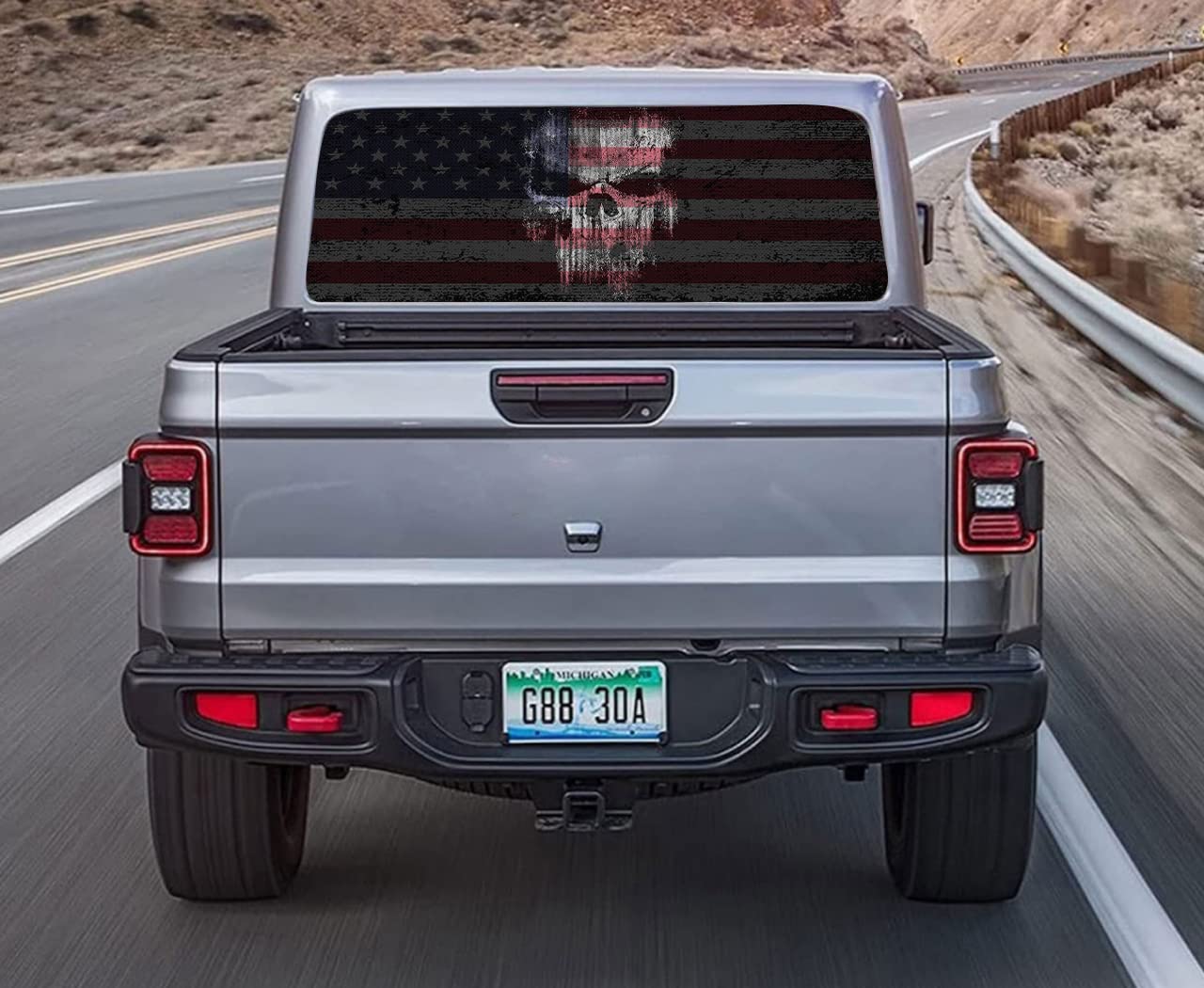 Skull Flag Decal for Truck Rear Window - Perforated Vinyl Sticker for Car Bumper & Back Window - American Gothic Style Decoration for Trucks, SUVs & Jeeps - Perfect for Off-Road Adventures & Patriotic Displays