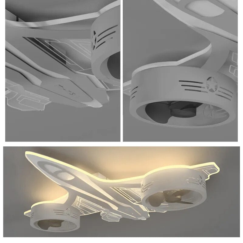 Kids Airplane Ceiling Light with Fan - Light Grey | Bedroom & Nursery Decor for Boys & Girls