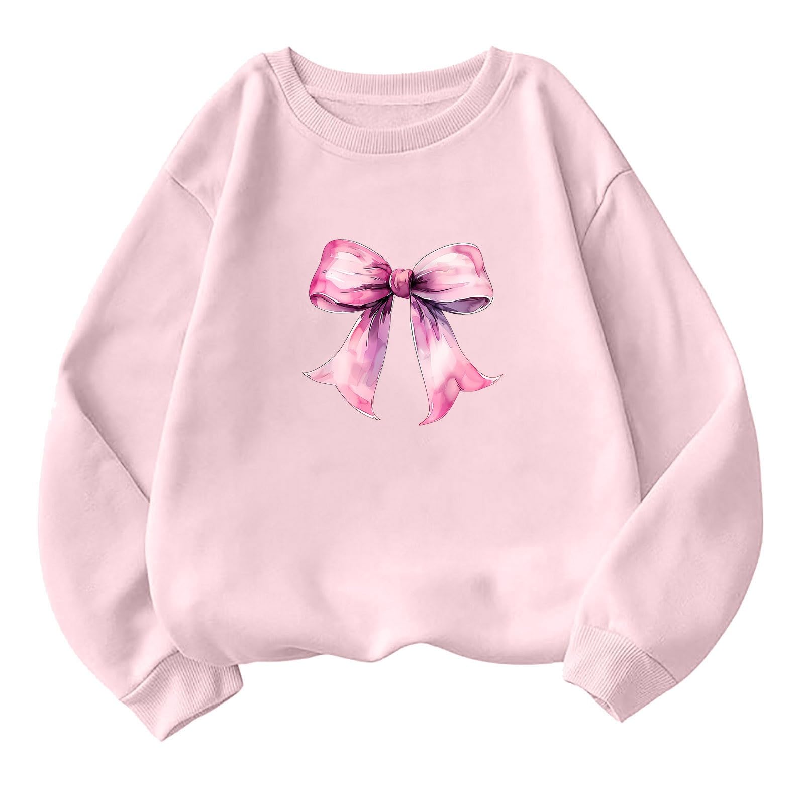 Women's Akklian Cute Cherry Bow Print Long Sleeve Oversized Sweatshirt - Kawaii Loose Pullover for Teen Girls, Preppy Pink Hoodie for Casual Wear & Cozy Outings