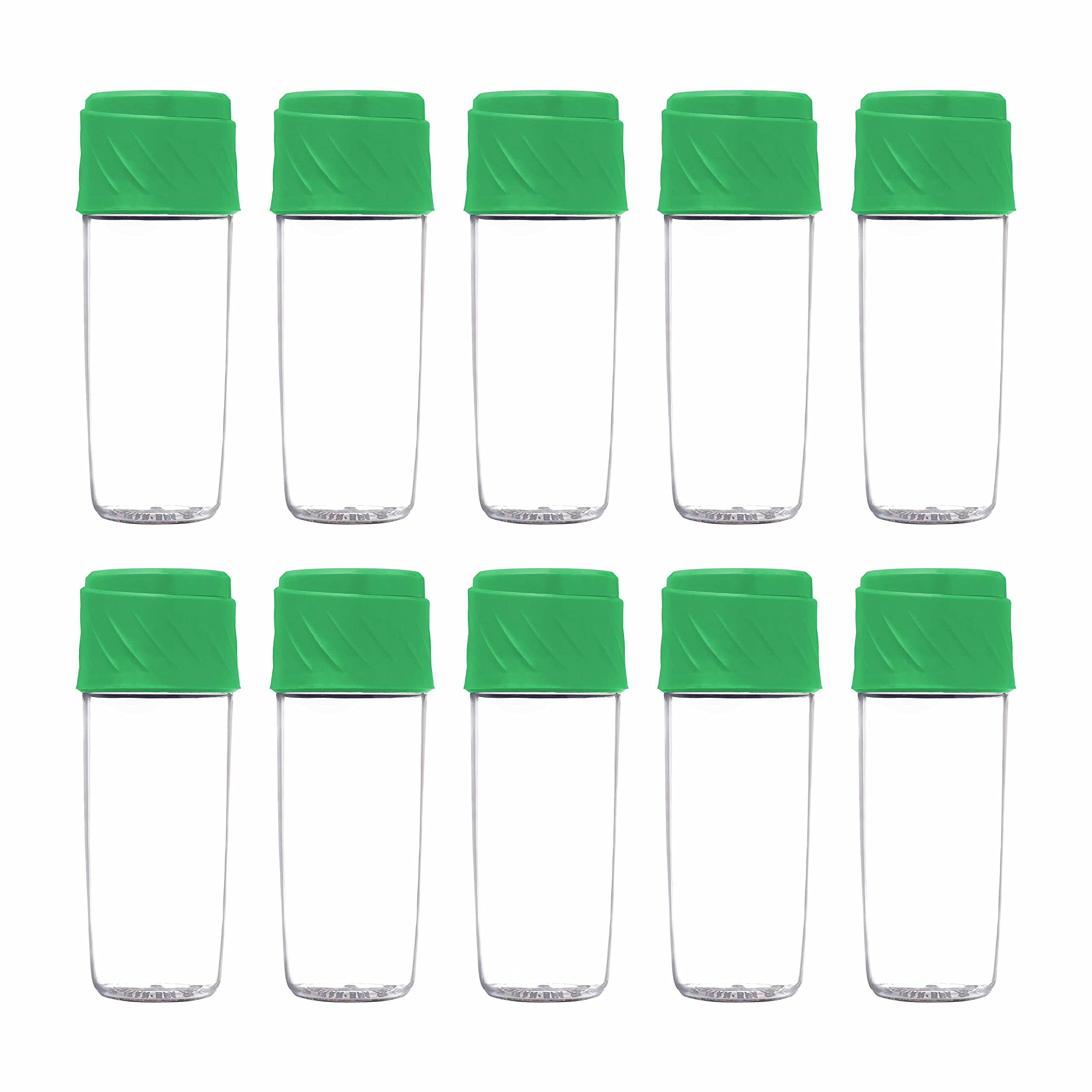 10 Pack Dual Sip-N-Snack BPA Free Plastic Water Bottles with Screw On Lid - 16 oz Reusable Sports Bottles for Kids, Gym, Hiking & Outdoor Activities - Green