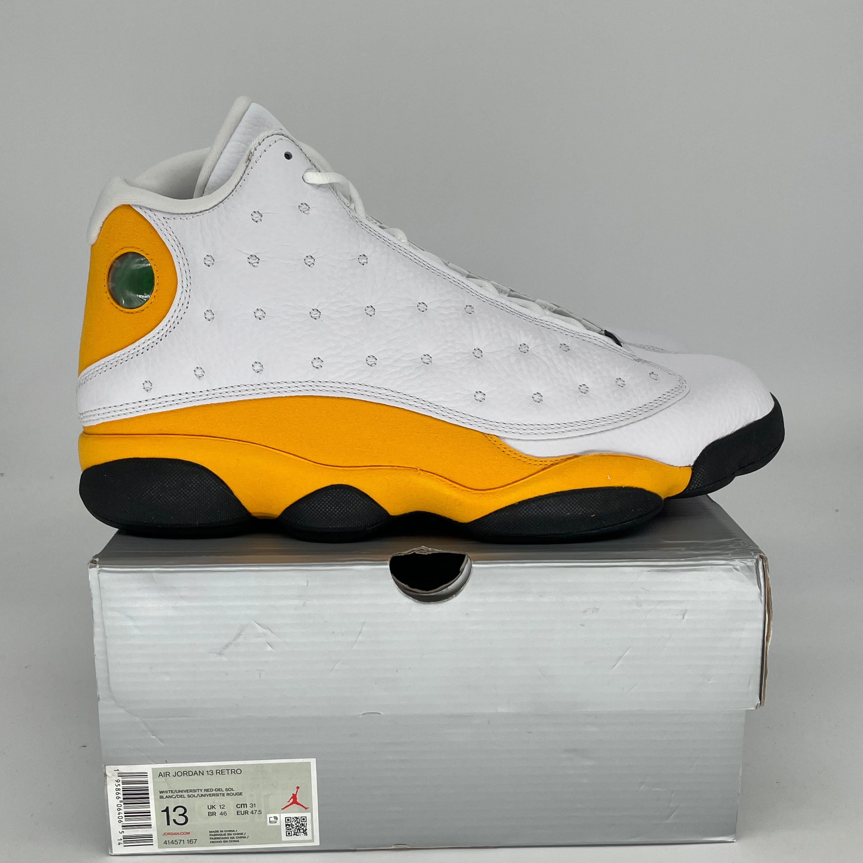 AIR JORDAN 13 DEL SOL Men's Basketball Shoes Size 12 - White/Black-Del Sol (414571-167) | Retro Sneakers for Casual Wear & Sports Performance