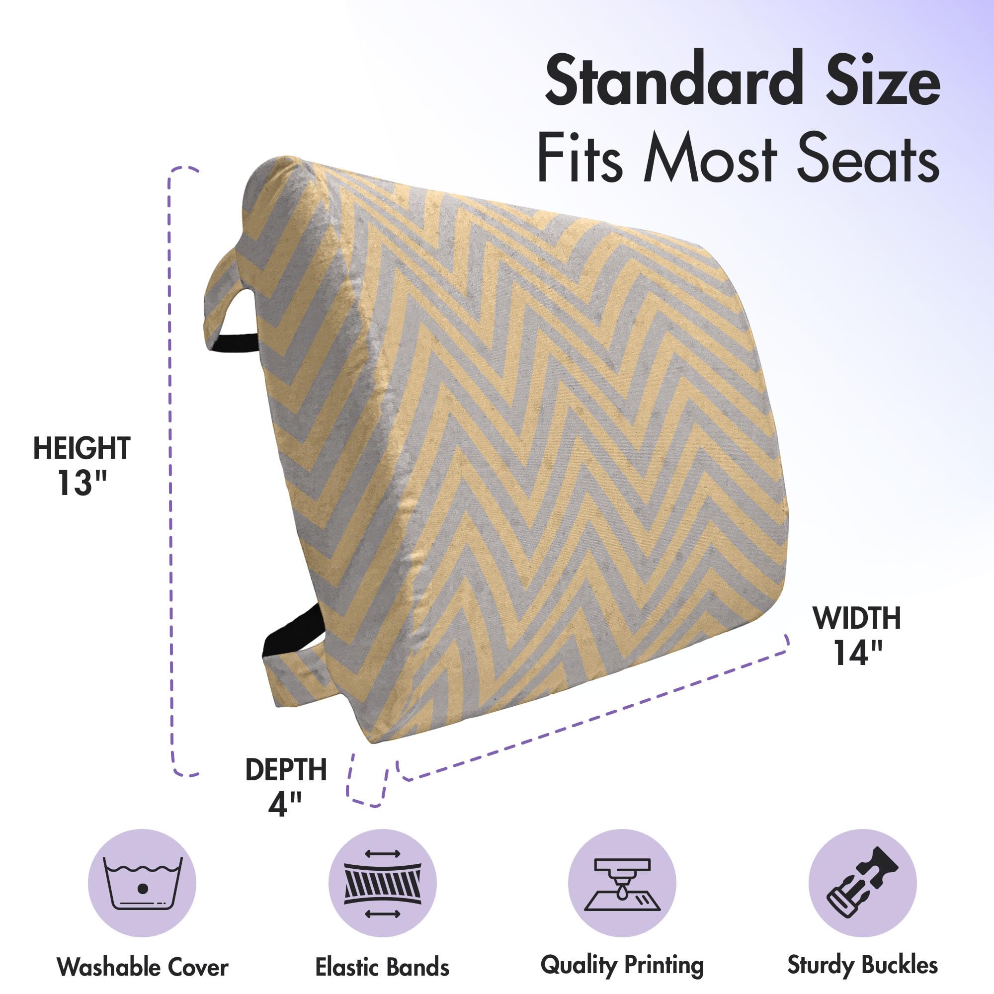 Ambesonne Vintage Lumbar Support Pillow - Chevron Pattern Office & Car Seat Cushion | High Density Foam Back Pain Relief | 14x13 Inch Orange & Blue Geometric Design | Perfect for Desk Chairs, Gaming Seats & Long Drives