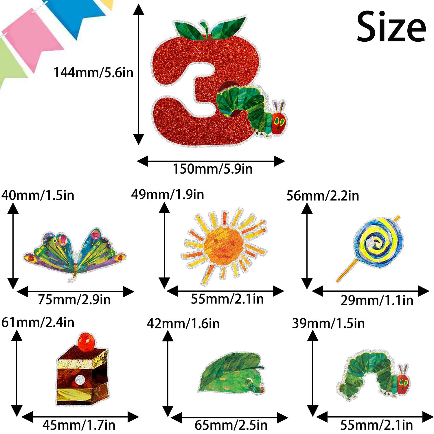 Glitter Fairy Tale Themed Caterpillar Cake Topper - Kids Birthday Party Decorations for Boys & Girls - 3rd Birthday Cake Decoration Supplies - Perfect for Baby Showers, Themed Parties & Special Celebrations