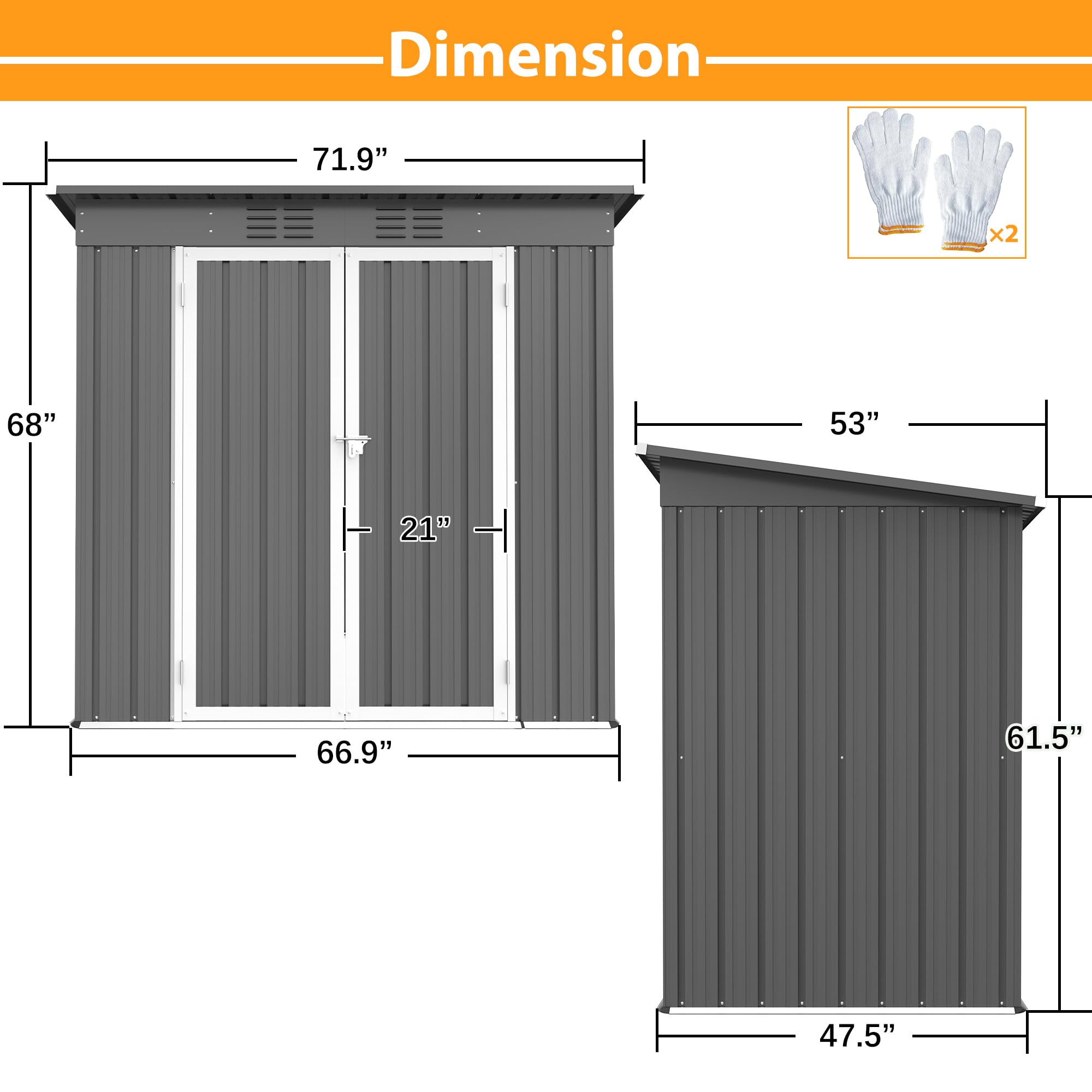 4x6ft Heavy Duty Metal Storage Shed - Outdoor Steel Utility Shed with Double Lockable Doors & Ventilation - Perfect for Backyard, Garden, Patio, Lawn & Tool Organization (Gray)
