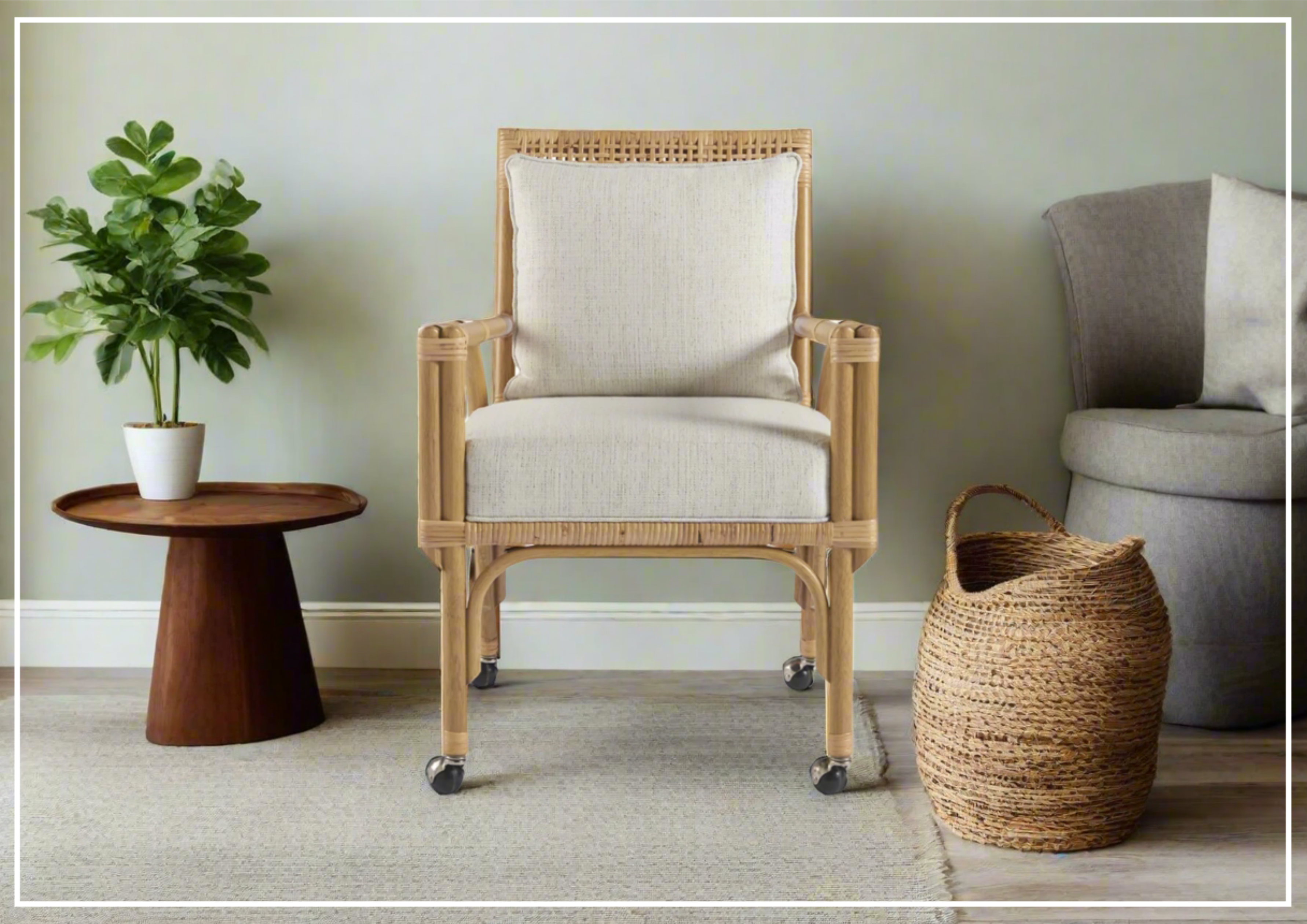 Universal Newport Dining Chair with Casters - Beige Upholstered Motion Chair for Kitchen, Dining Room & Office - Comfortable & Stylish Seating Solution