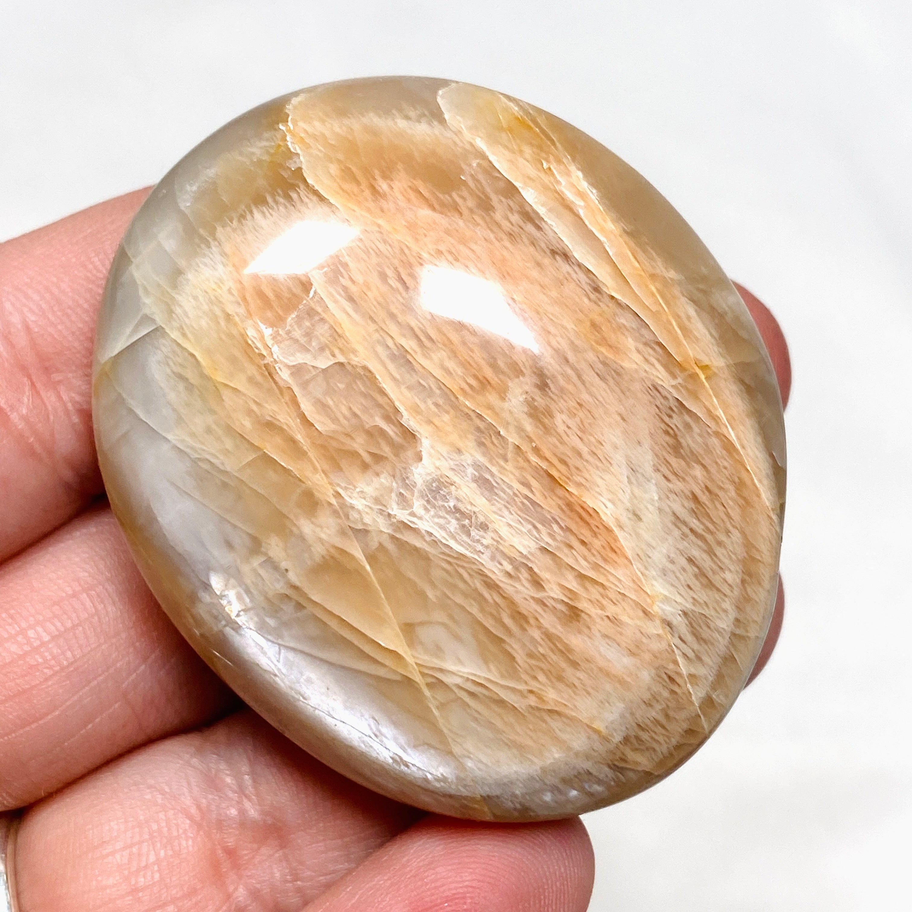 Natural Peach Moonstone Palm Stone - Healing Crystal for Stress Relief & Meditation - Perfect for Reiki, Yoga & Spiritual Practices