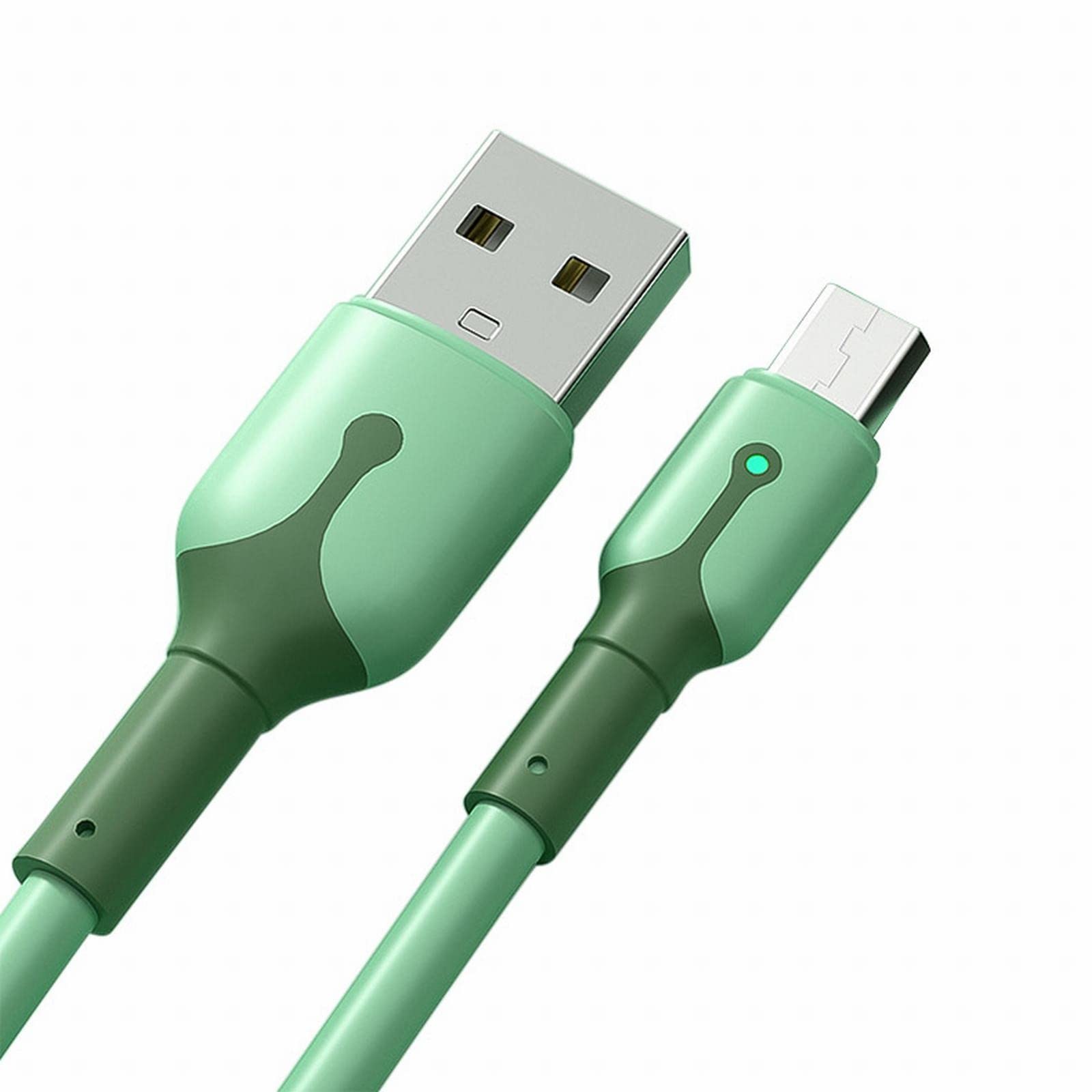 Fast Charging Micro USB Cable 5A with Breathing Light - 1m Durable Silicone Data Cable for Smartphones & Smart Watches (Green) - Perfect for Home, Office & Travel Charging