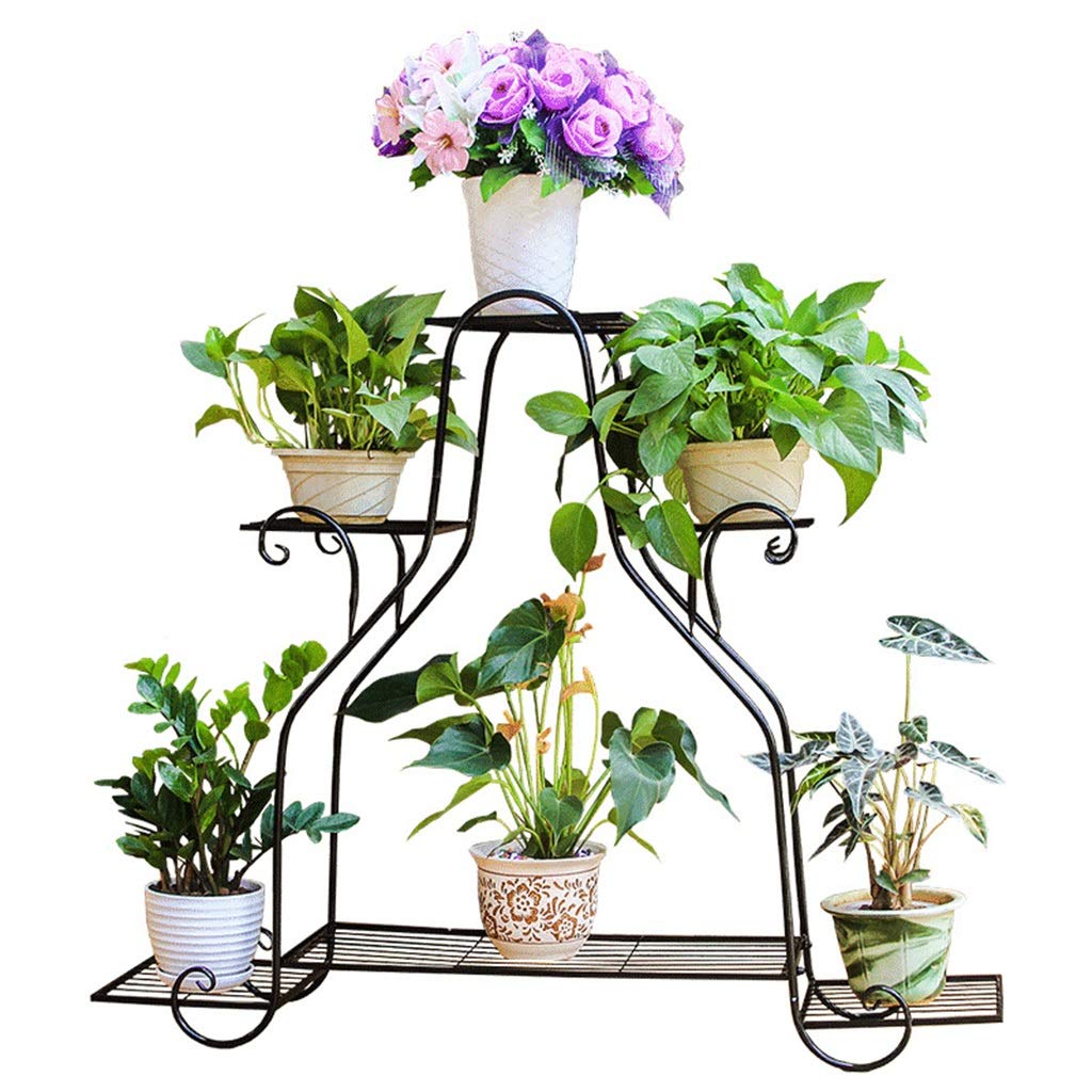6 Tier Metal Plant Stand for Indoor & Outdoor Use - Small Black Flower Pot Holder for Displaying Plants, Herbs & Succulents - Perfect for Patio, Garden, Balcony & Home Decor