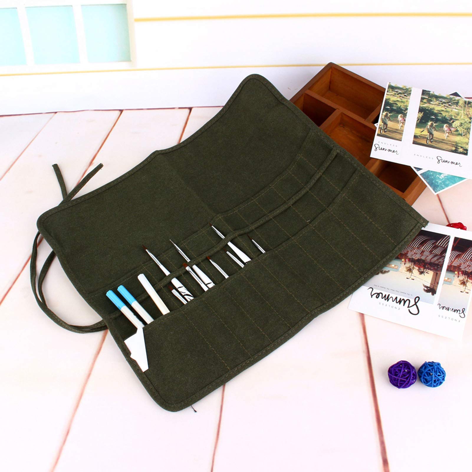 KUIDAMOS 22 Slots Artist Paint Brush Roll Up Bag - Watercolor Oil Makeup Brush Holder Organizer with Canvas Storage Case for Drawing Pens | Perfect for Artists, Students & Travel Use