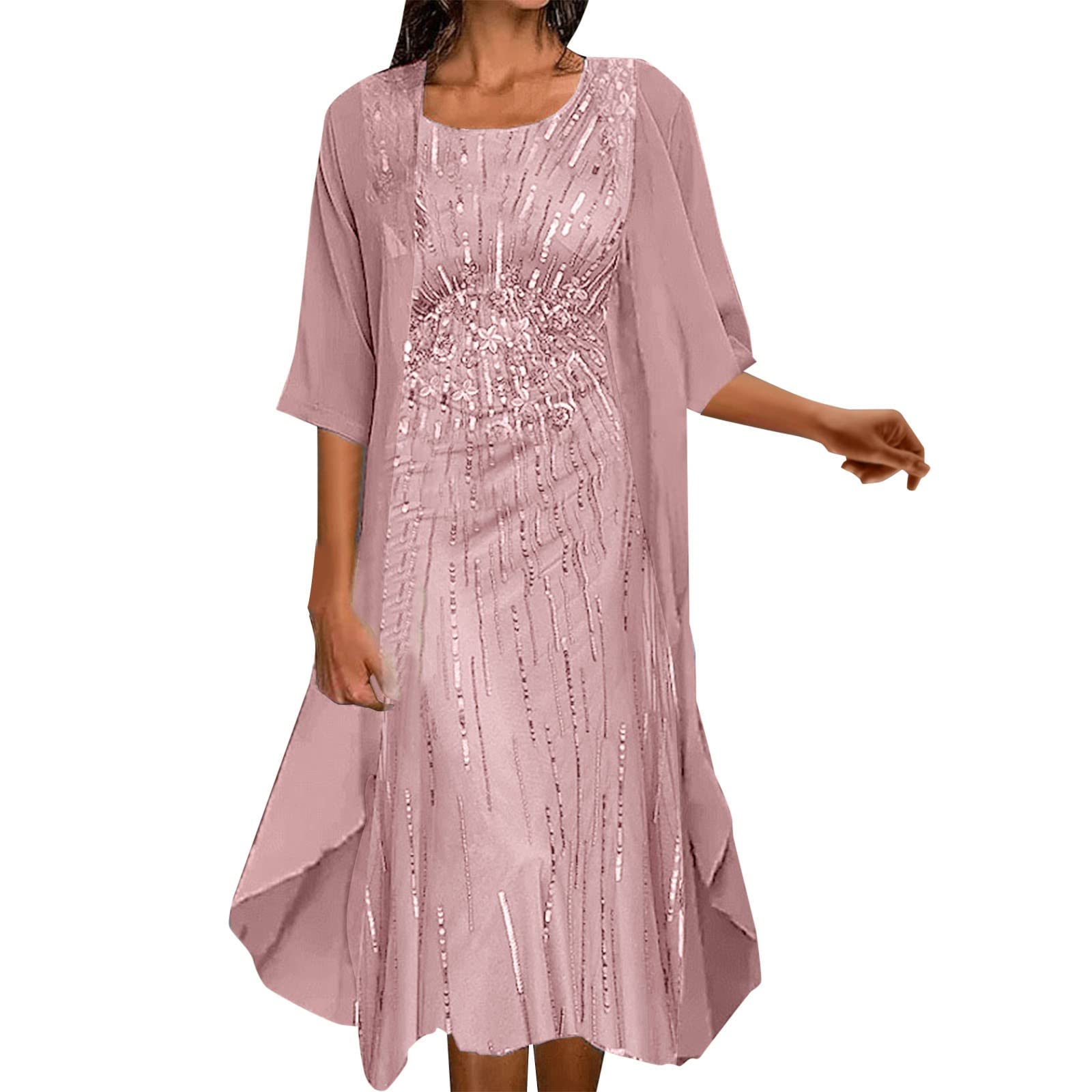 2 Piece Mother of The Bride Dresses with Jacket - Knee Length Lace Applique Wedding Guest Outfits for Women | Formal Occasions, Church Ceremonies & Special Events