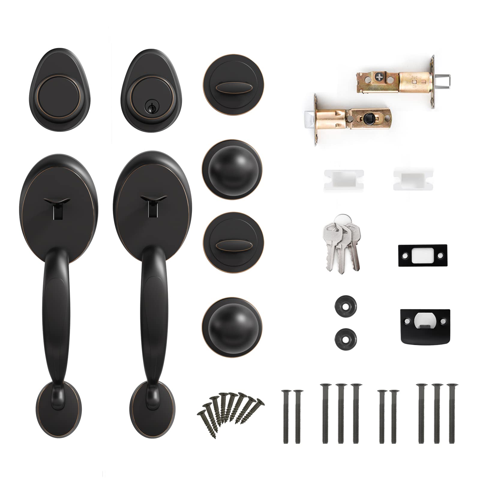 Oil-Rubbed Bronze Double Door Handleset - Dummy Front Door Handle Set for Home & Office - Antique Style (Antique_1076) - Perfect for Entry Doors, Interior Doors & Commercial Spaces