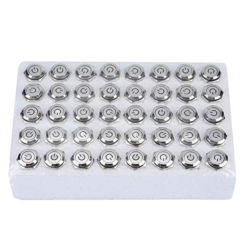 40pcs 24V LED 5-Pin Metal Push Button Switch, 16mm Self-Locking Flat Head Button Switch (Blue) - Perfect for Industrial Control Panels, DIY Electronics, and Home Automation Projects