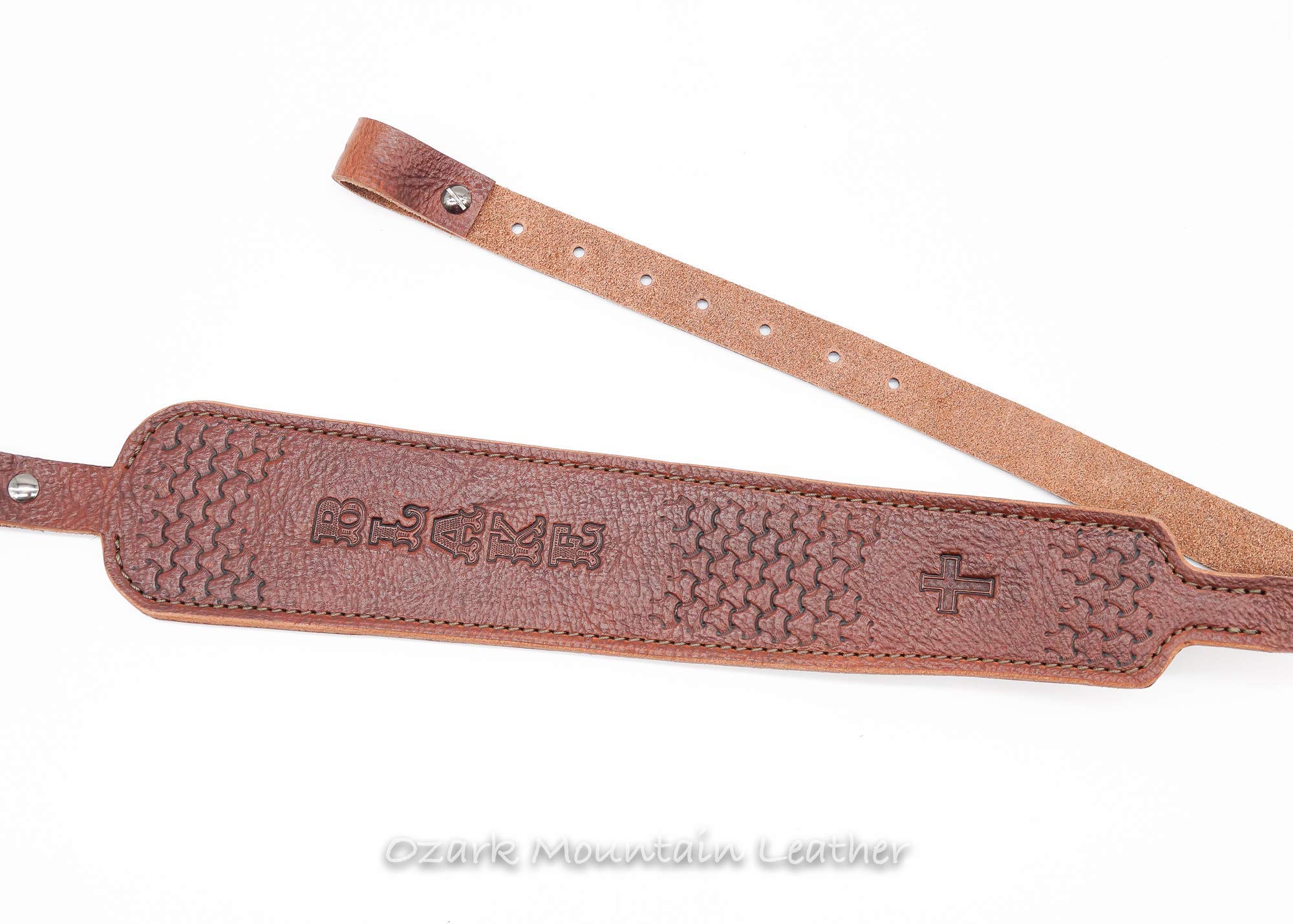 Customizable Padded Leather Rifle Sling - Cobra Style Hand-Tooled Austin Brown for Hunting, Shooting & Outdoor Adventures