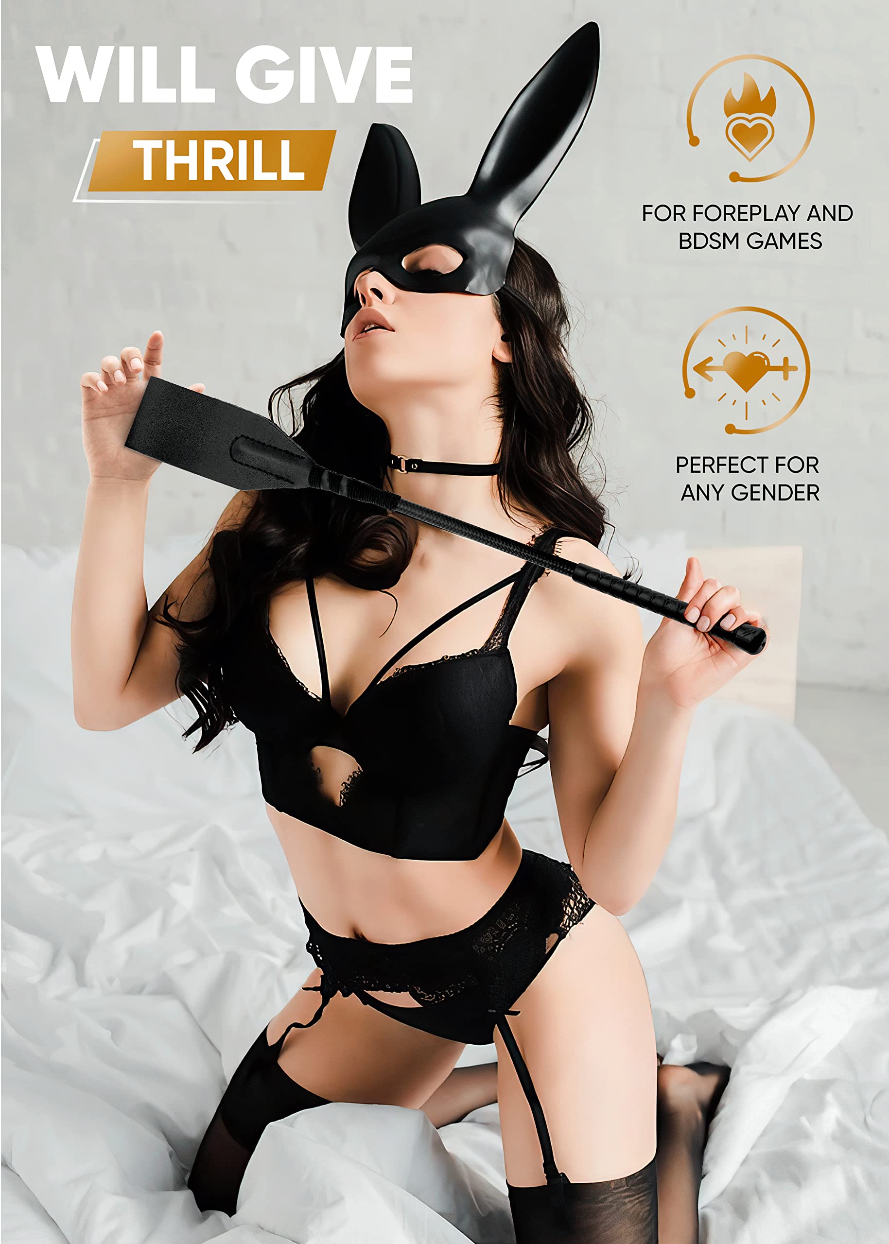 BDSM Whip for Spanking - Premium Leather Flogger Kit with Paddles & Ticklers - Sensual Bondage Toy for Couples - Perfect for Bedroom Play, Fetish Exploration & Sensual Massage