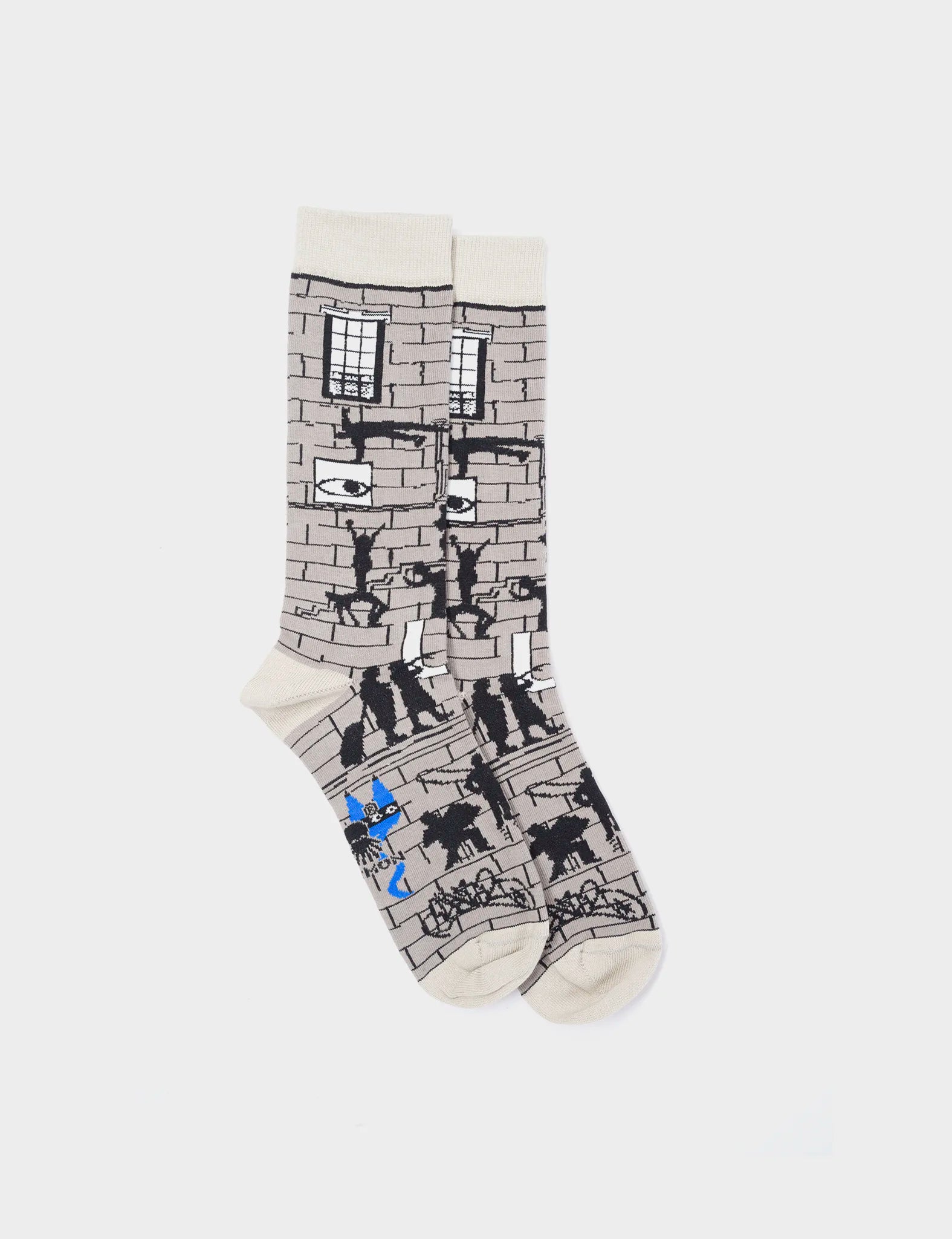 Gray Socks with Subway Motive - Comfortable Cotton Crew Socks for Men & Women - Perfect for Daily Wear, Work, and Commuting