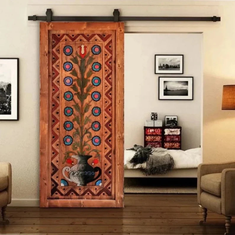 Hand Carved Antique Arched Floral Wooden Door - Interior & Exterior Solid Wood Entry Door with Vintage Design - Perfect for Home, Villa, and Office Entrance Decor