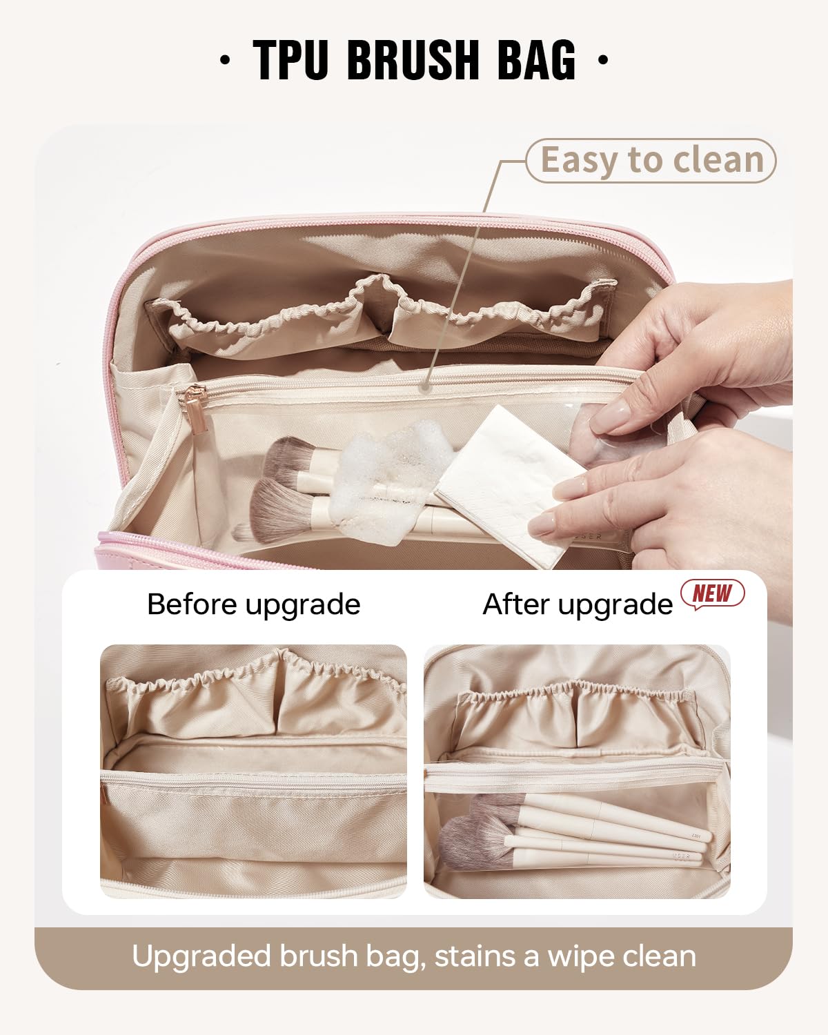 EACHY Large Waterproof Travel Makeup Bag for Women - Portable Cosmetic Organizer with Divider & Handle, Open Flat Toiletry Pouch - Perfect for Vacation, Gym, Business Trips & Daily Essentials Storage
