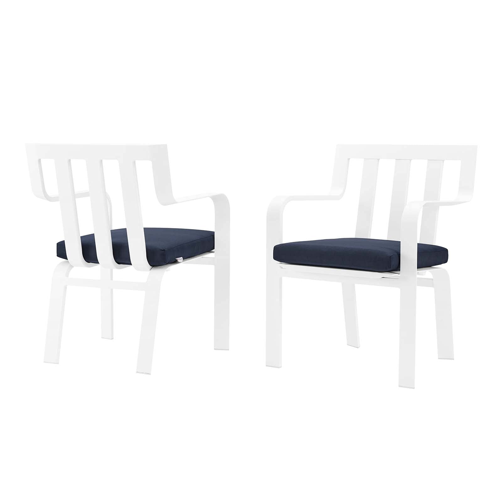 Modern Aluminum Lounge Chair Armchair Set of 2, White Blue Navy Metal Outdoor Patio Furniture for Cafe, Bistro, Poolside & Garden Relaxation