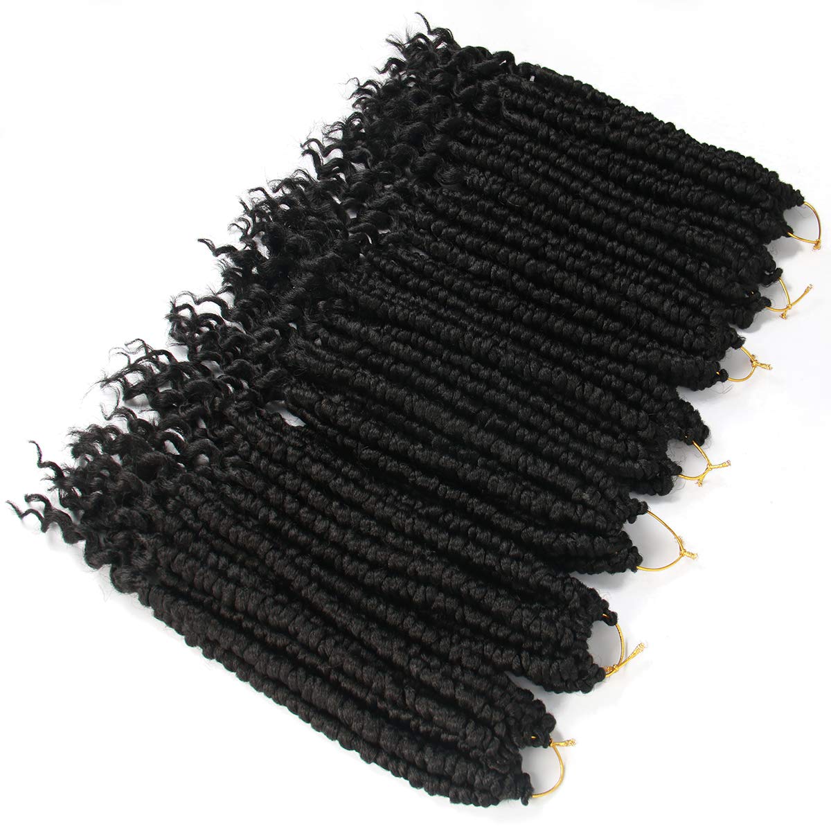 7pcs Crochet Hair Spring Twist Braids with Curl Ends - 14inch Marley Twist Braiding Hair for Black Women (1B Black) - Perfect for Protective Styles, Natural Looks & Everyday Wear