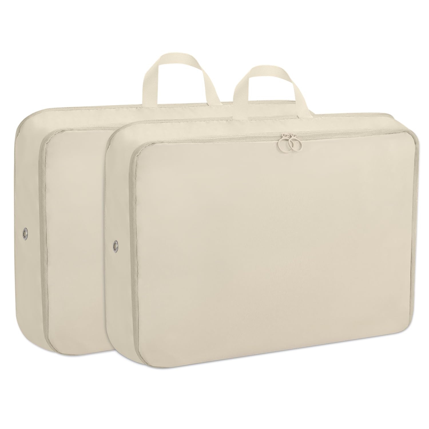 Extra Large Compression Packing Cubes for Travel - 2 Pack Expandable Storage Bags, Luggage Organizers for Suitcases & Backpacks | Space-Saving Travel Accessories for Vacations & Business Trips (Beige)