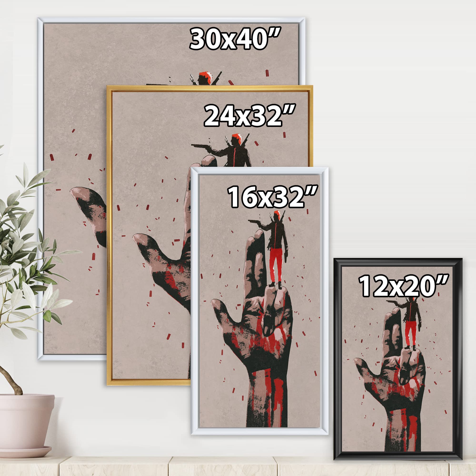 Modern Framed Canvas Wall Art Print - Gun Sign With Man Shooting Gun - Perfect for Man Cave, Hunting Lodge & Western Home Decor