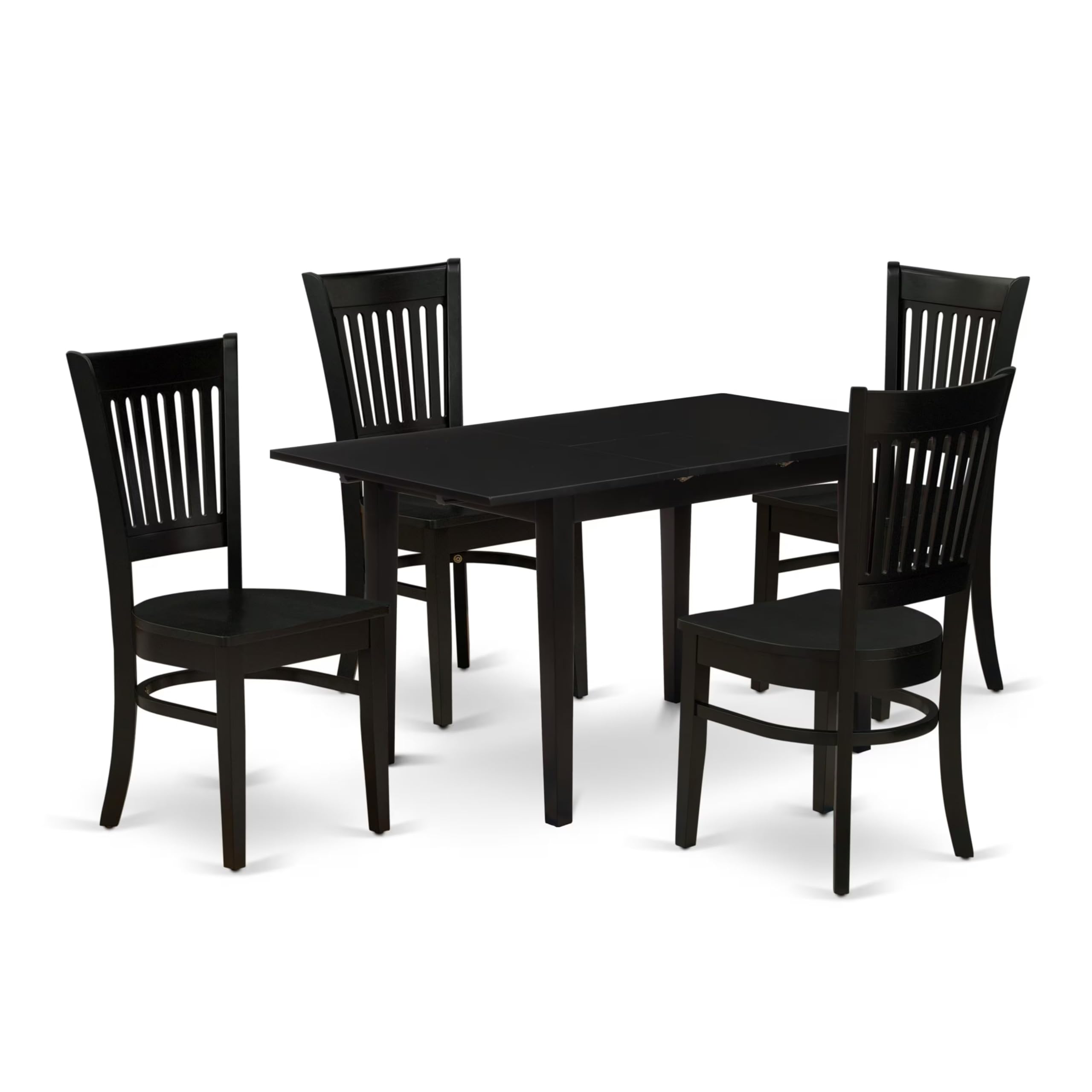East West Furniture NOVA5-BLK-W 5-Piece Black Dining Room Set with Butterfly Leaf Table & 4 Chairs, 32x54 Inch - Perfect for Small Kitchens, Breakfast Nooks & Compact Dining Spaces